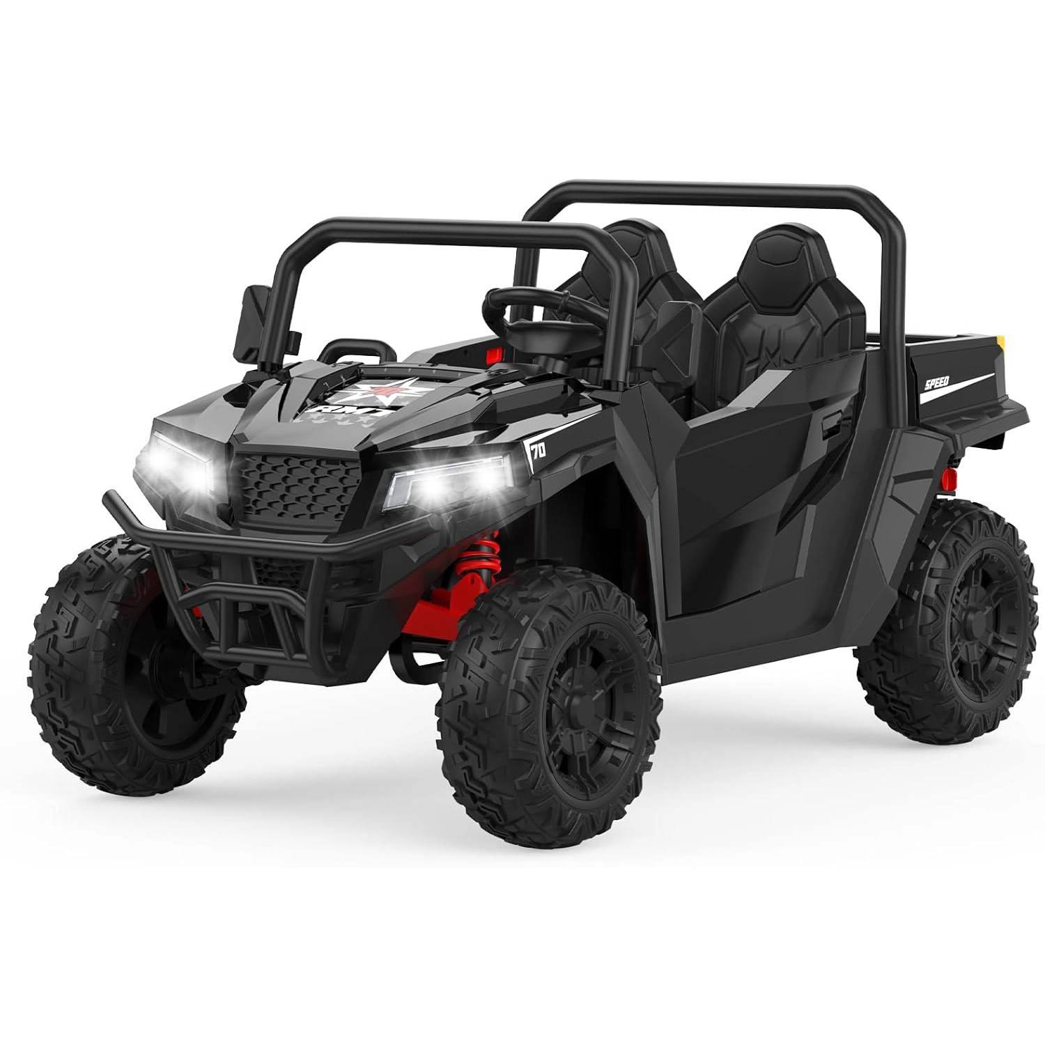 Enjyam 24V 4WD 2-Seater Kids Electric Dump Truck, 4×200W Motors, Remote Control, LED Lights, Music, Bed & Shovel