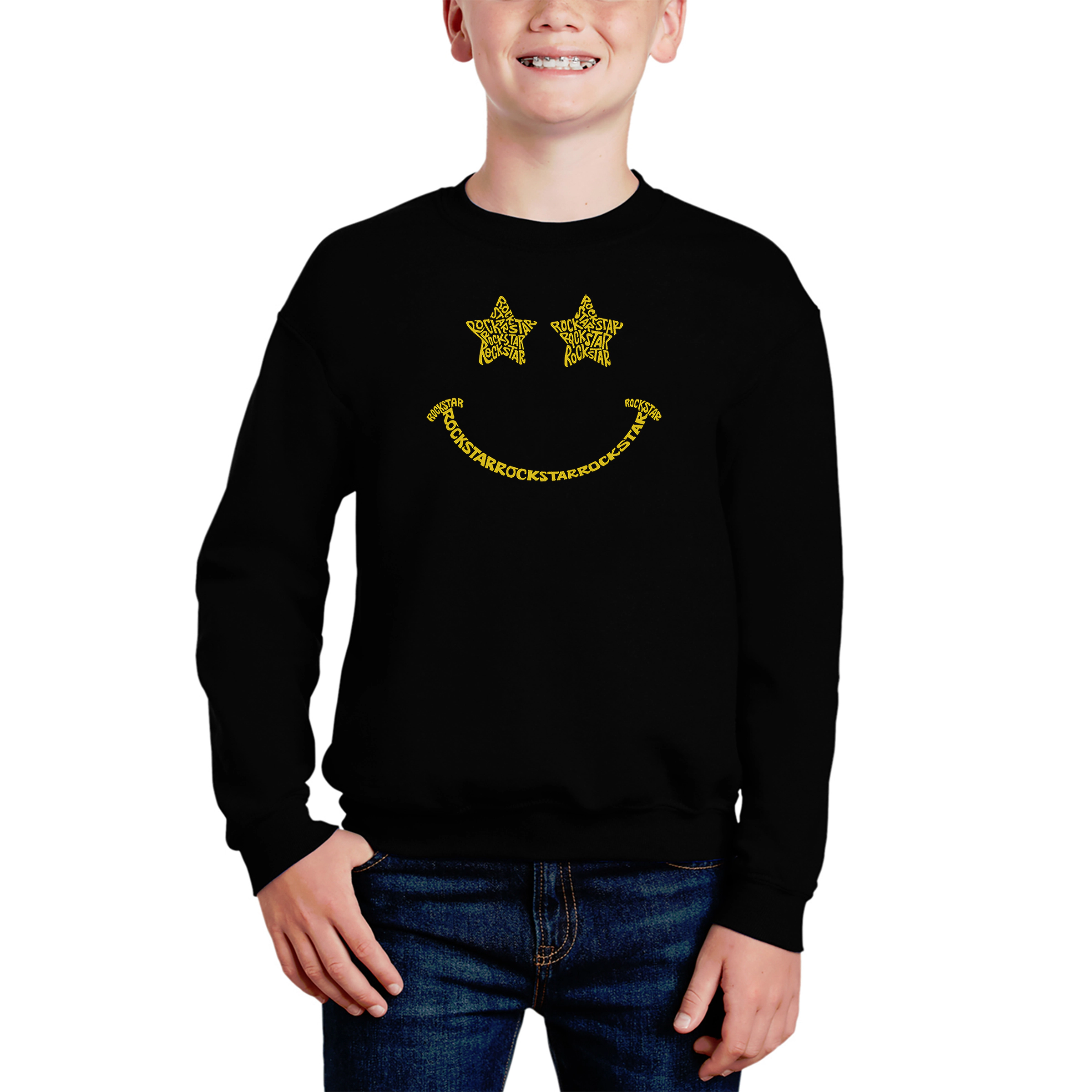LA Pop Art Boy's Word Sweatshirt - Rockstar Smiley