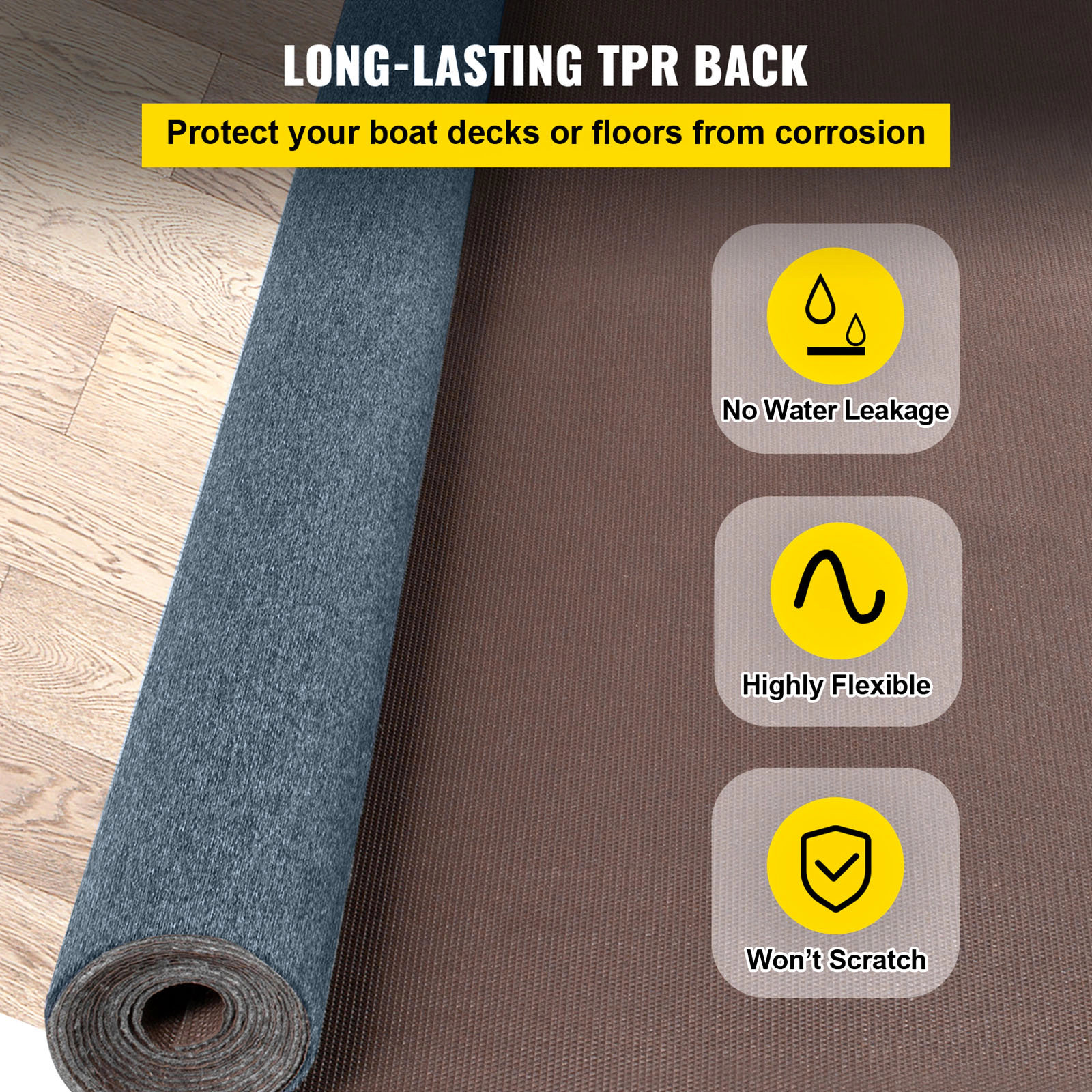 HONGGE Gray Marine Carpet 6 ft Boat Carpet Rugs Indoor Outdoor Rugs for Patio Deck Anti-Slide TPR Water-Proof Back
