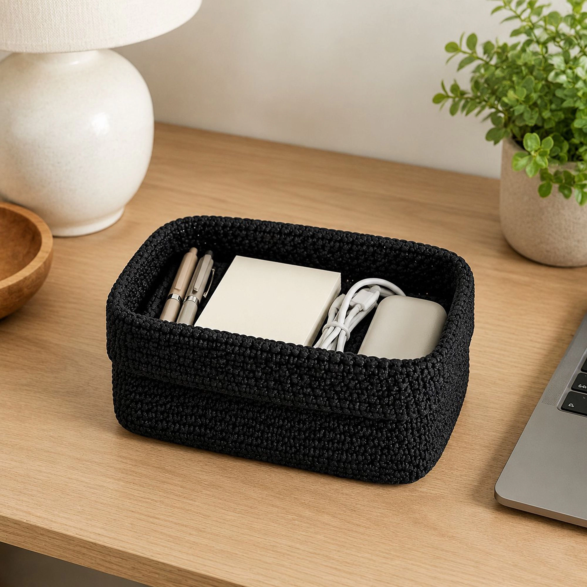Alilang Unisex Rectangular Woven Storage Basket Foldover Rim Desktop Organizer Bin