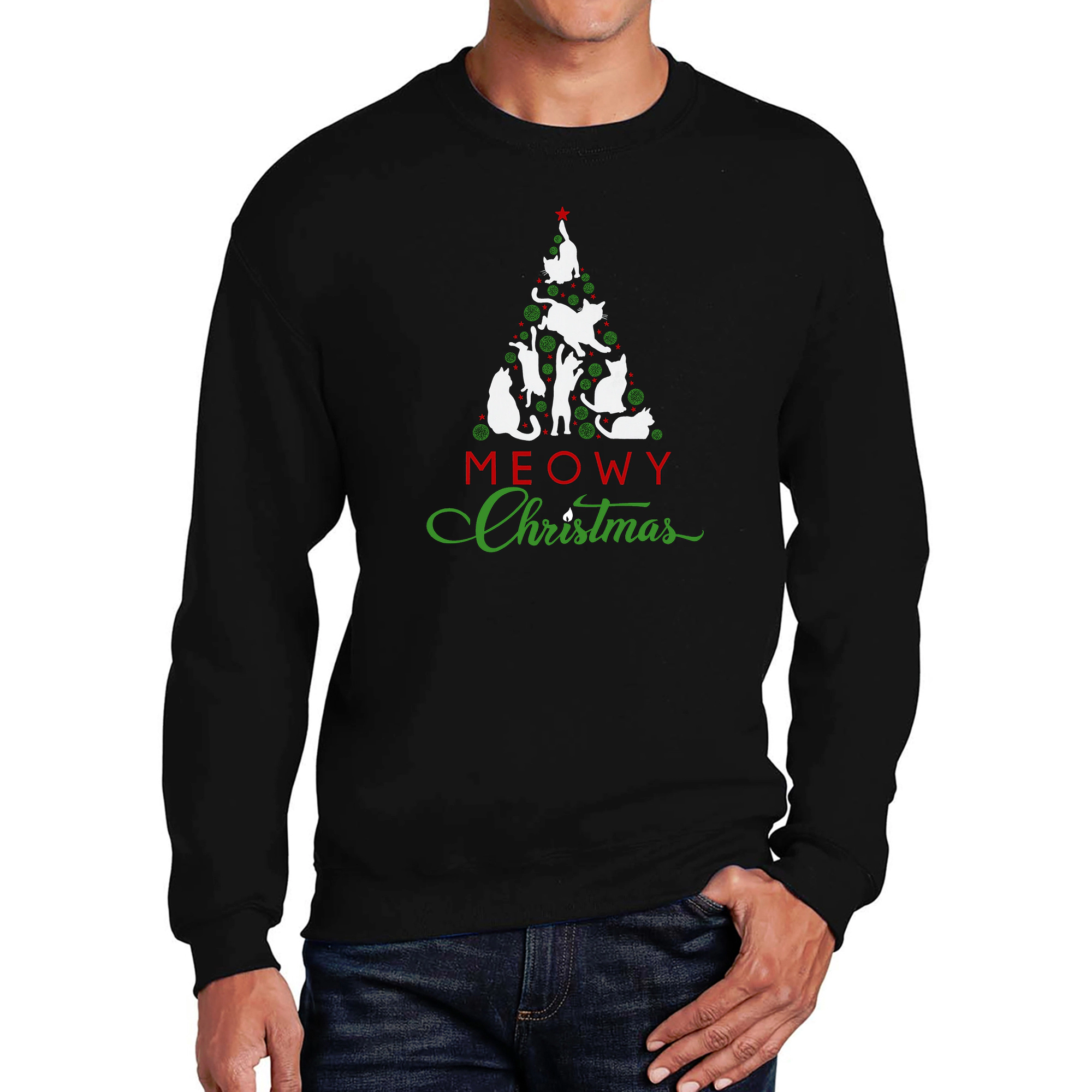 LA Pop Art Meowy Christmas Tree - Men's Word Crew Sweatshirt