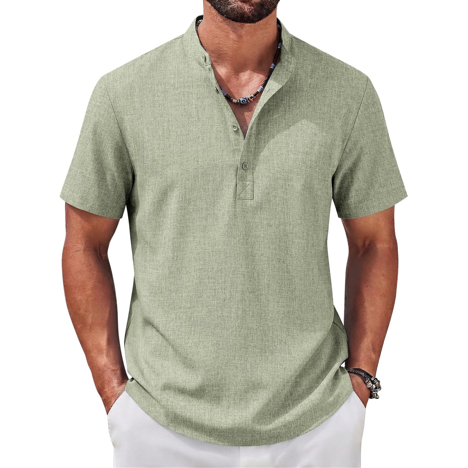 COOFANDY Mens Casual Short Sleeve Shirts  Henley V Neck Button Placket Tops