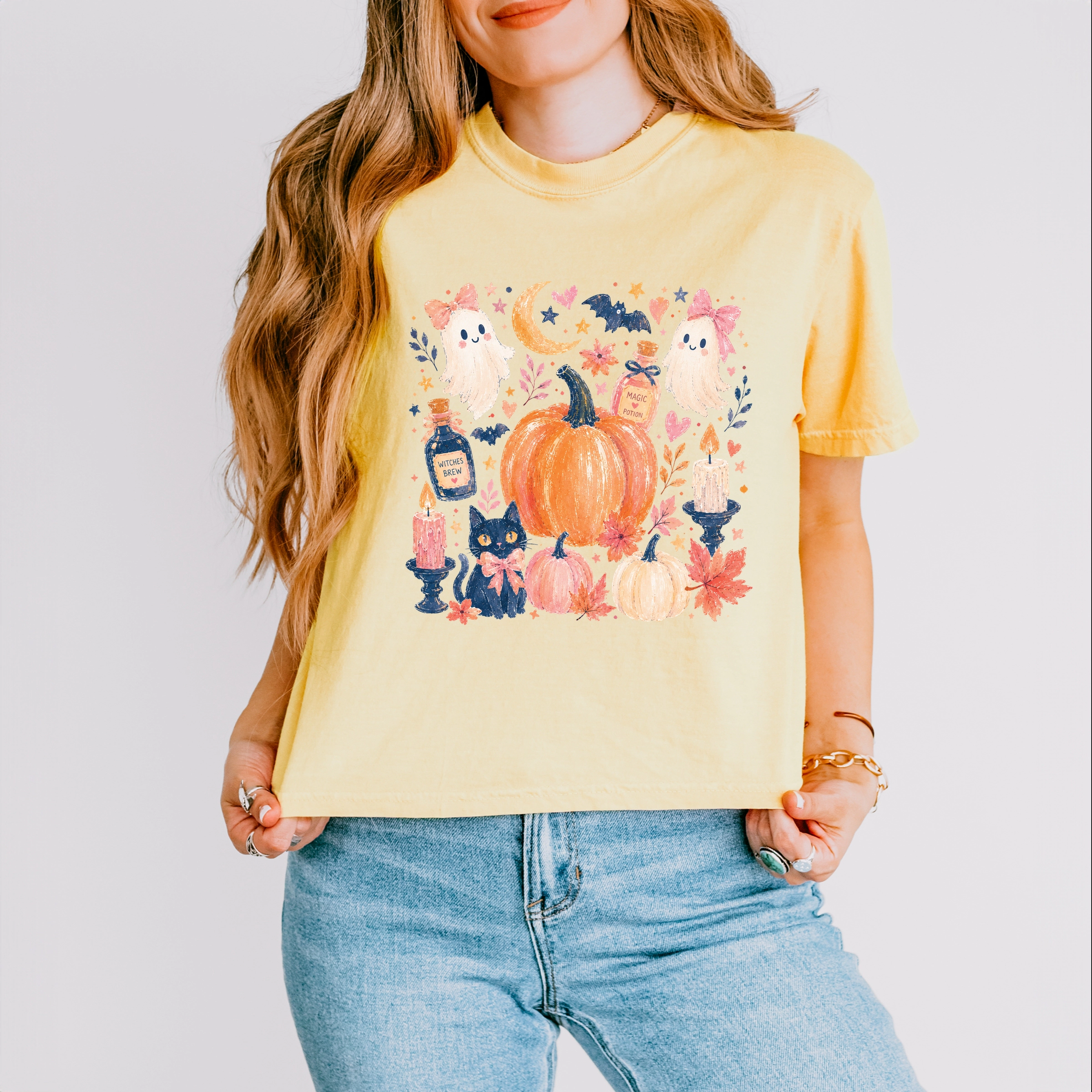 Simply Sage Market - Women's Boxy Crop Top Graphic T-Shirt Coquette Halloween Floral
