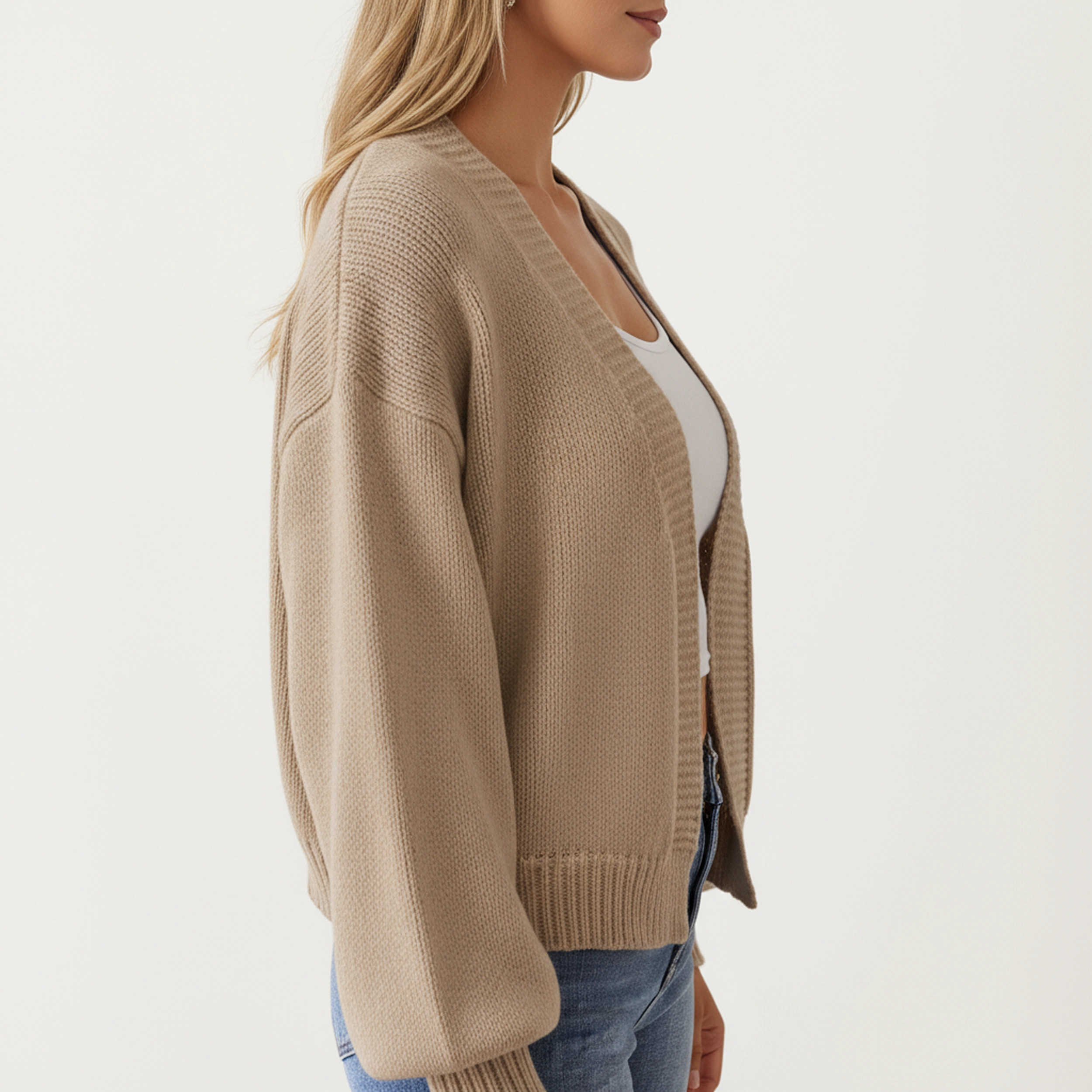 Anna-Kaci Women's Open Front Knit Cardigan with Relaxed Fit and Ribbed Hem