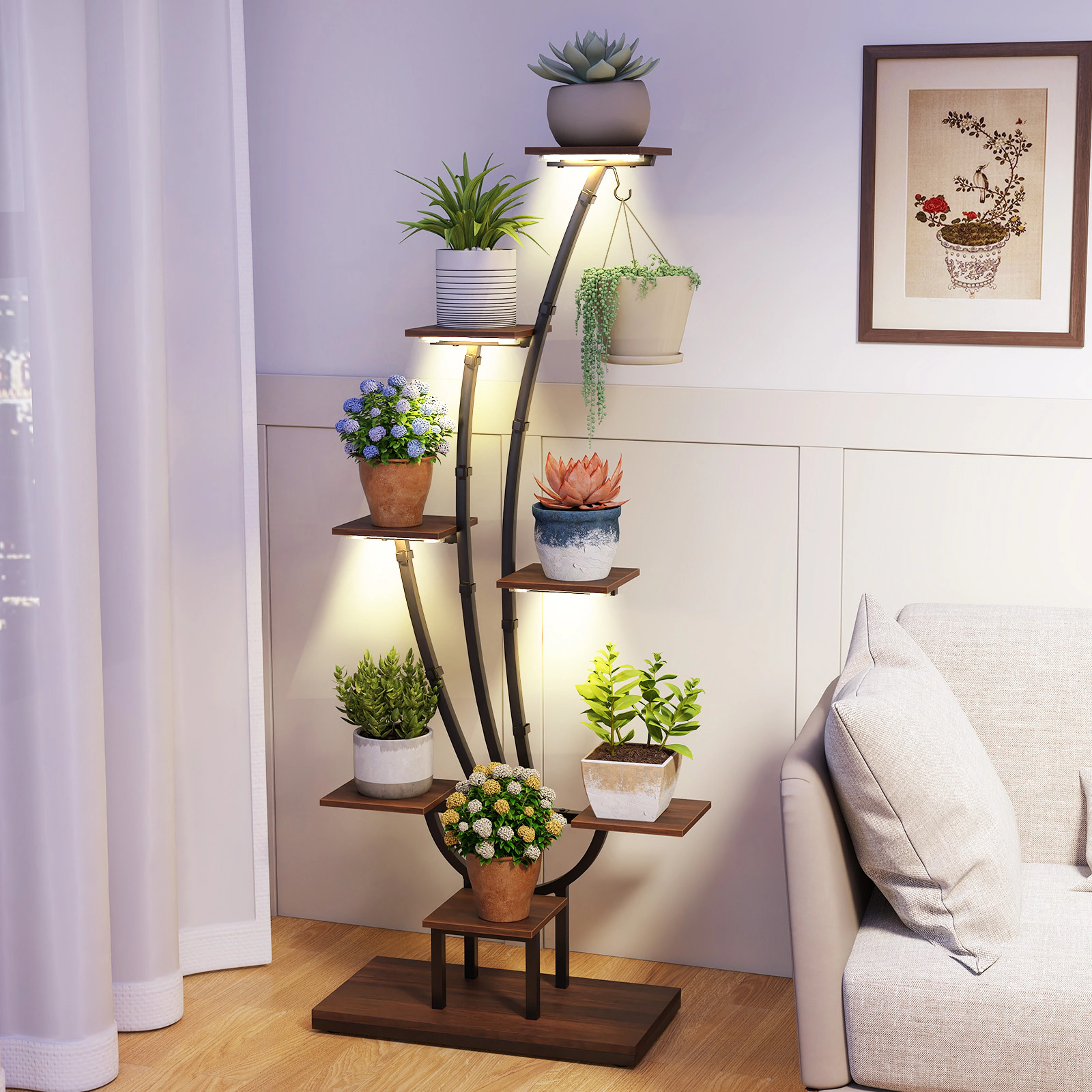 SUGIFT 8 Tier Grow Lights Set of 2 Indoor Plant Stand Tall Corner Metal Shelf
