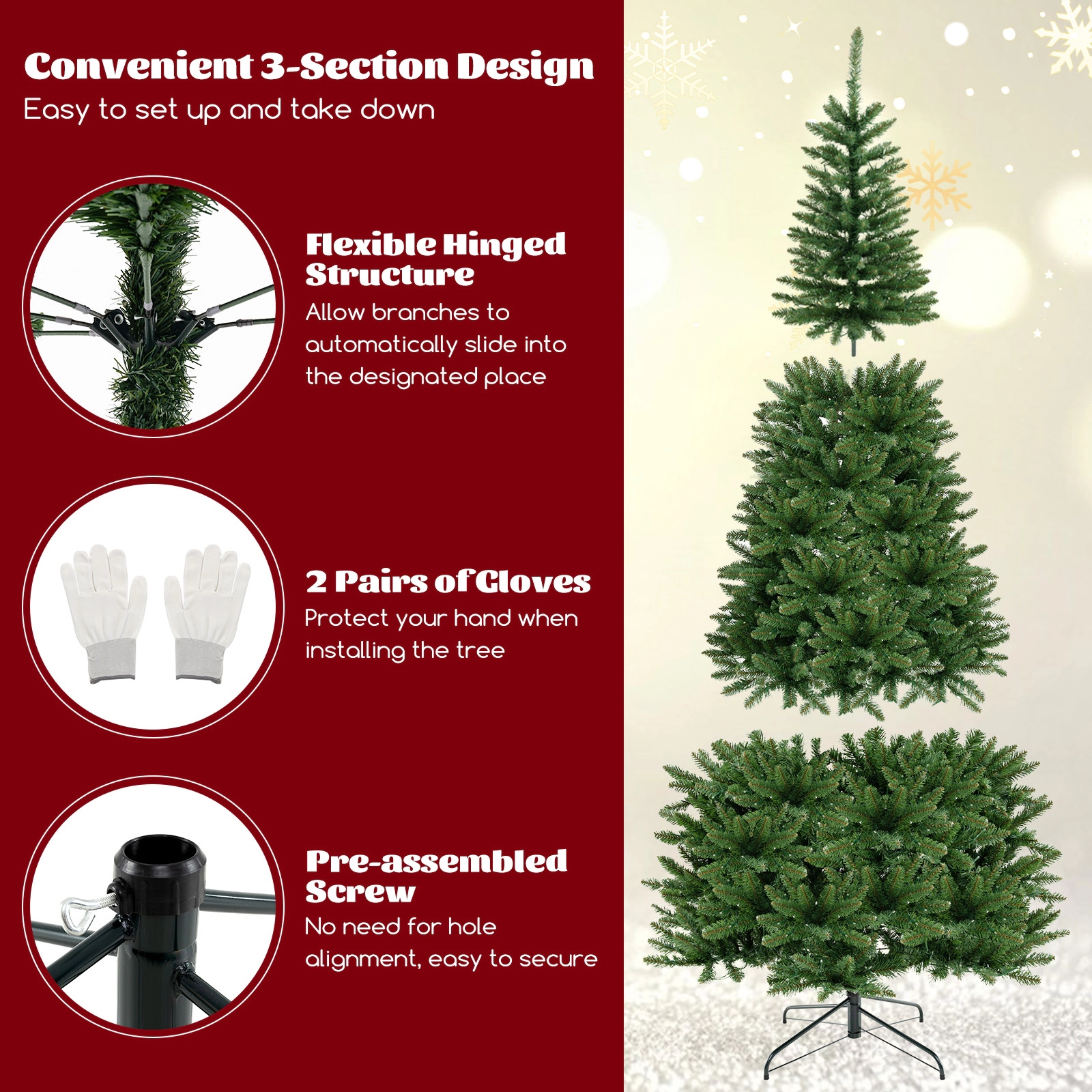 LJG 8 FT Corner Artificial Christmas Tree with 1137 Branch Tips and 360 Warm White LED Lights