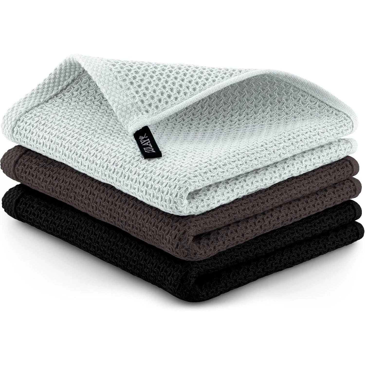 Zulay Kitchen Reusable Towels 3 Pack 100% Cotton Waffle Weave - 12x12” Super Absorbent Dish