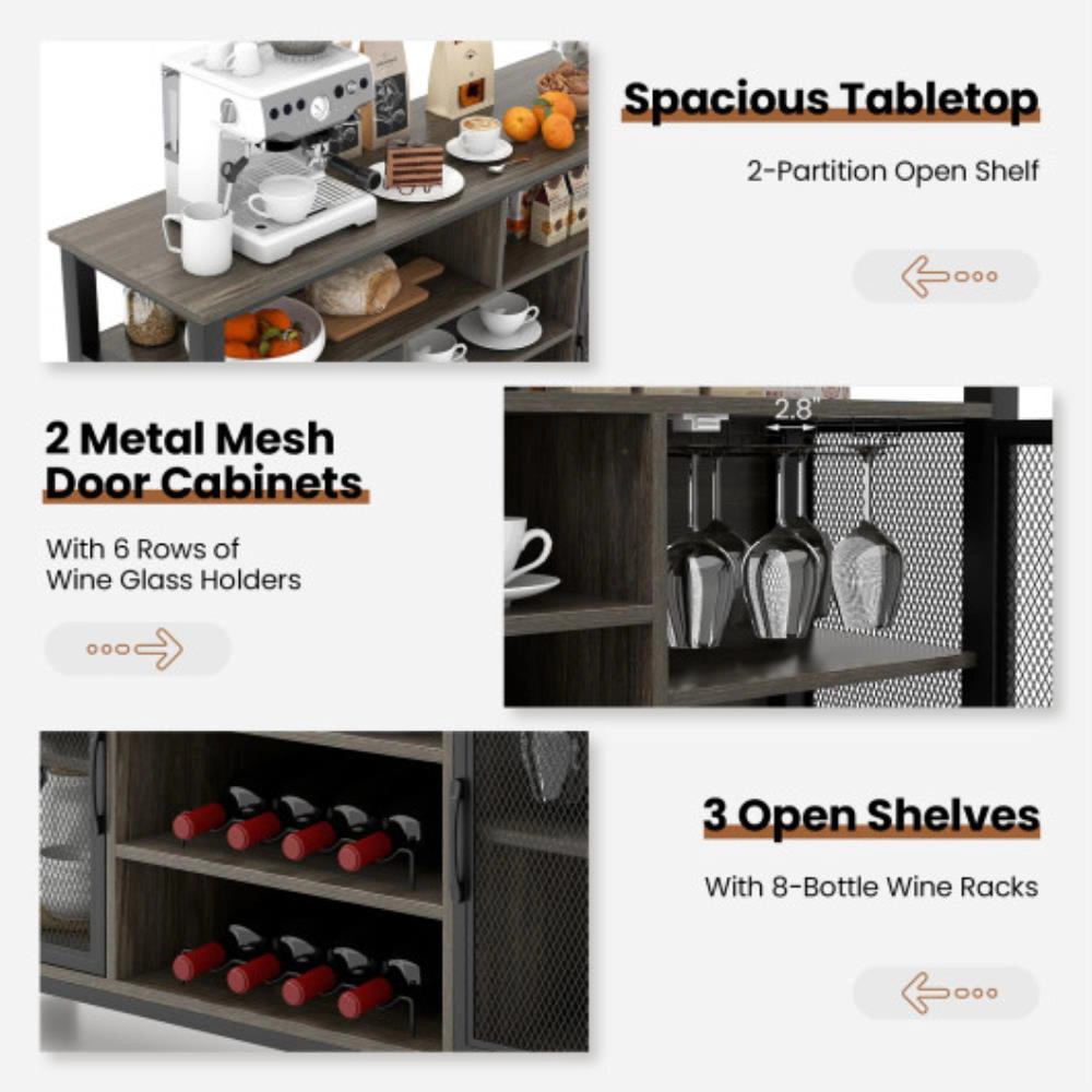 Hivvago 55-Inch Buffet Sideboard With 8-Bottle Wine Racks And Wine Glass Holders