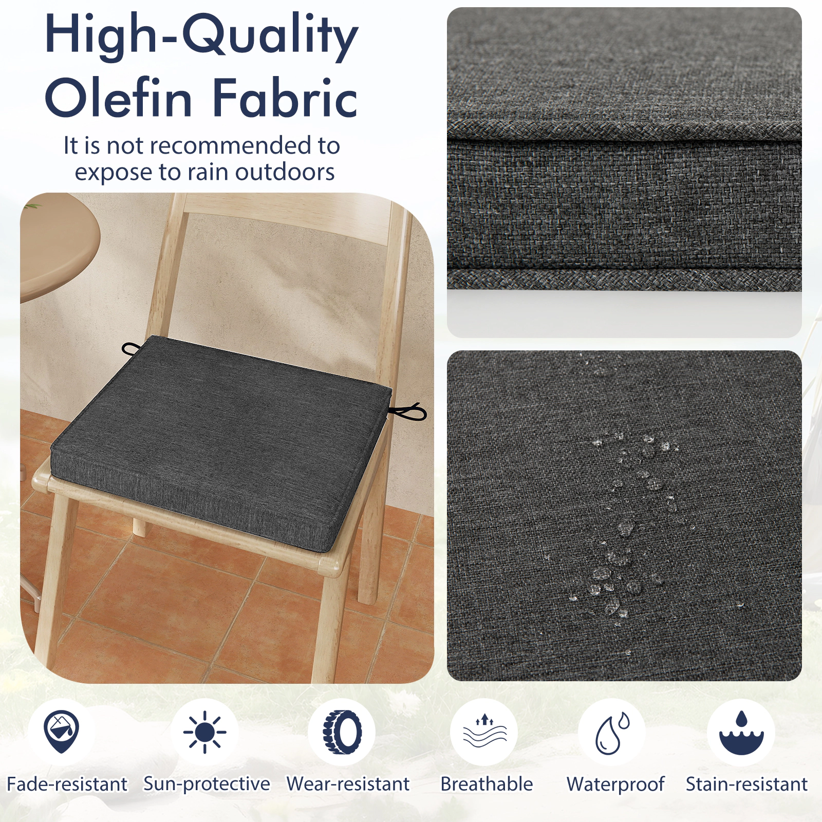 LJG Outdoor Chair Cushion Set of 2 Waterproof Fade-Resistant Olefin Seat Cushions