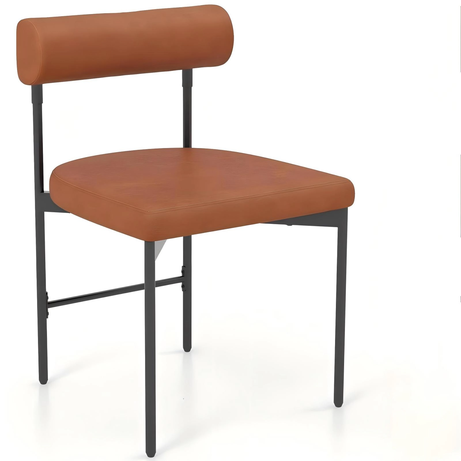 SUGIFT Set of 2 400-lb Capacity Brown Faux Leather Dining Chairs with U-Shaped Seat and Powder Coated Metal Legs