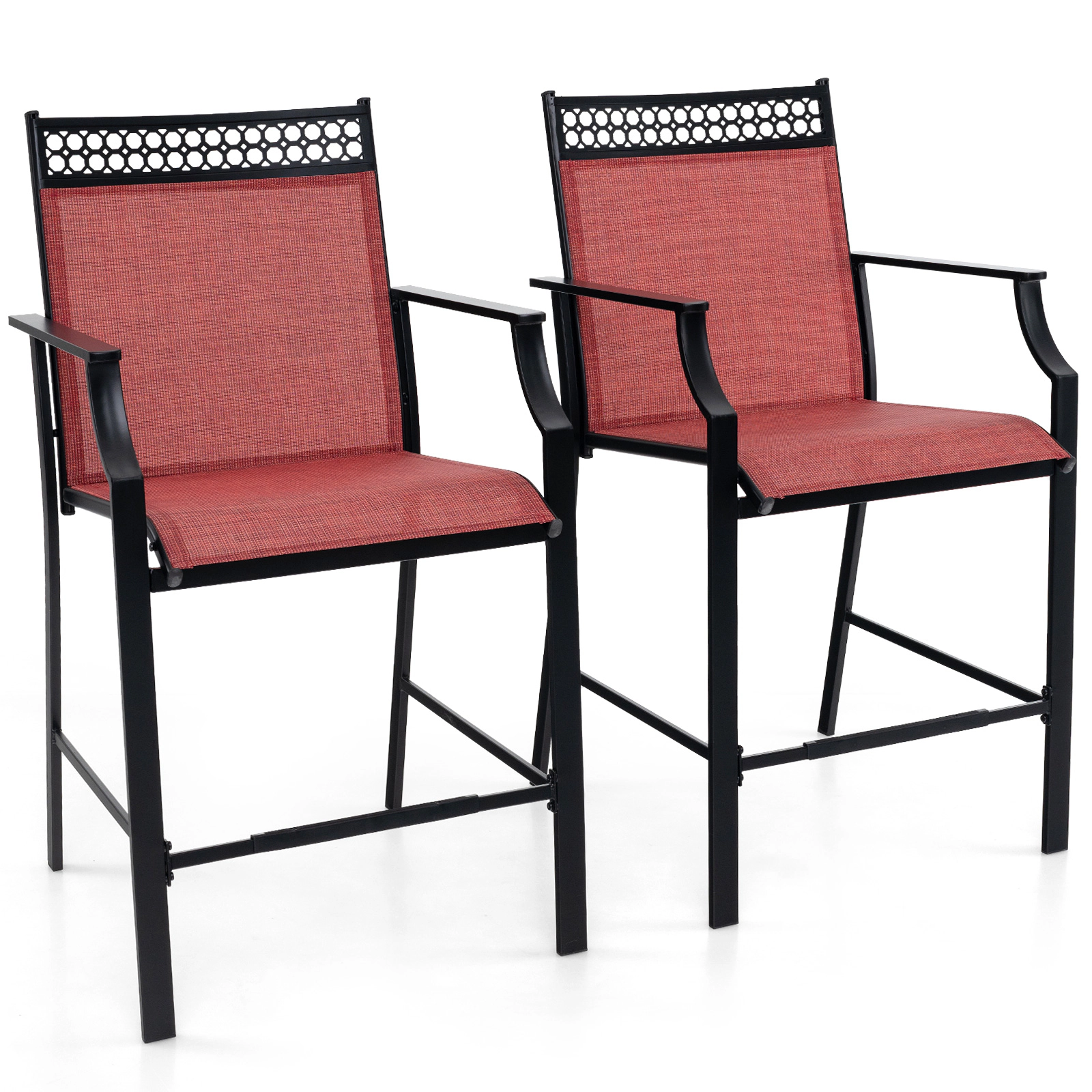 SUGIFT Outdoor Counter Bar Set of 2 Heavy-Duty Barstools with Footrest & Armrests 400-lb Capacity 45-in Tall 25-in Seat