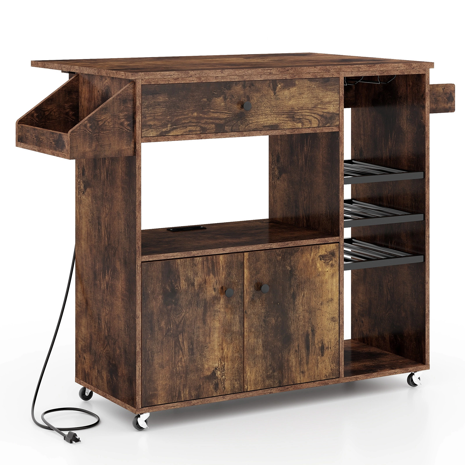 Hivvago Portable Kitchen Island Cart with Drop Leaf Power Outlet and Adjustable Shelf