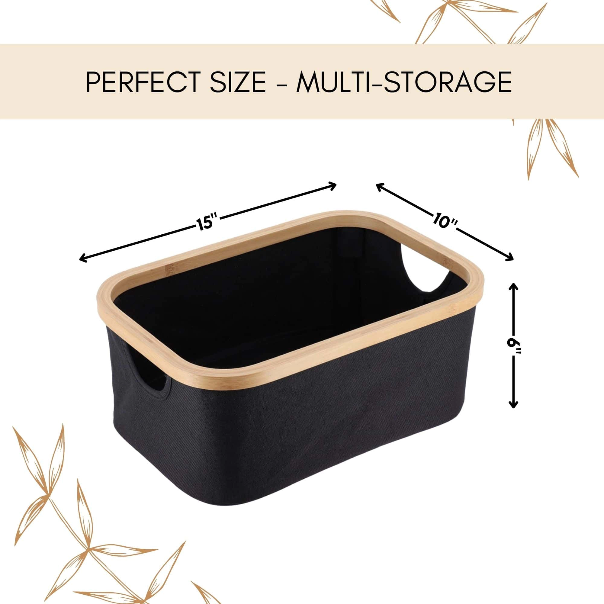 Evideco French Home Goods Black Bamboo-Frame Foldable Storage Basket 15 x 10 x 6 in