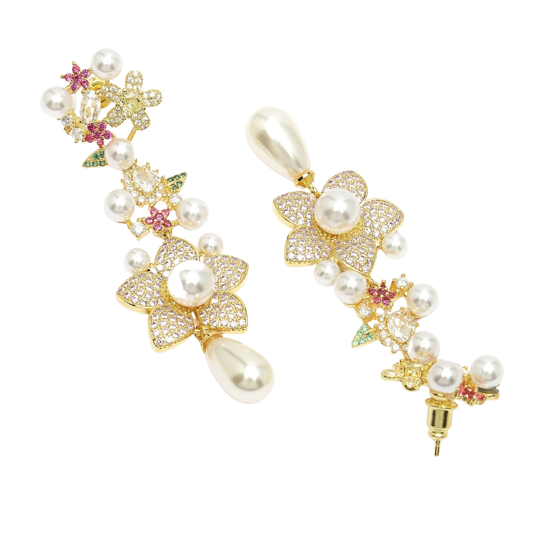 AGP PARIS Womens Diva Collection Zirconia Floral Dangle Drop Earrings