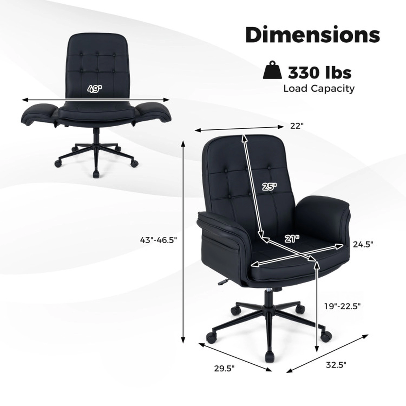 SUGIFT 5-Position Armrests Removable Cushion Criss Cross Swivel Office Chair 32.5-in x 29.5-in 330-lb Capacity Black