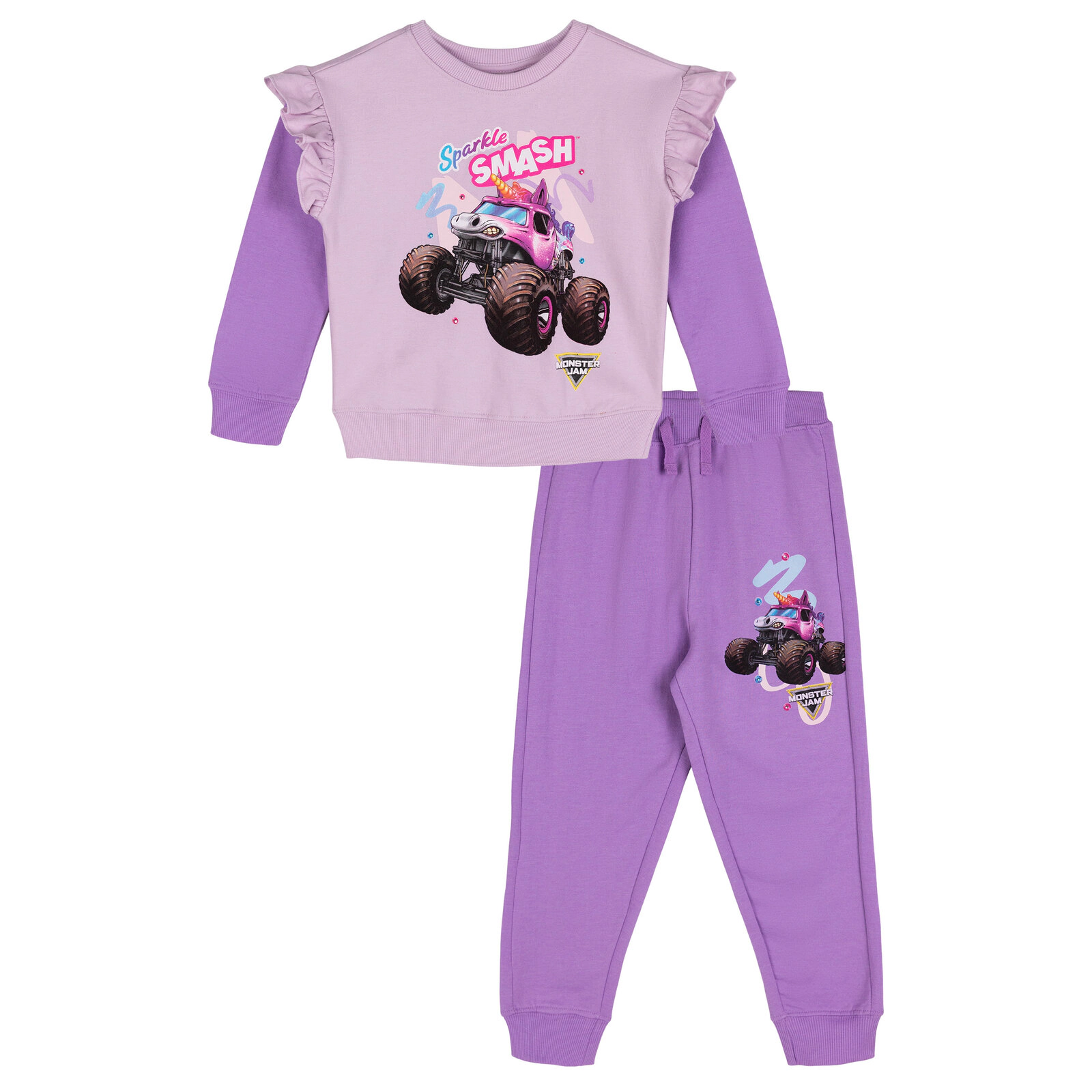 Monster Jam Sparkle Smash Girls' 2-Piece Fleece Sweatshirt and Pants Set