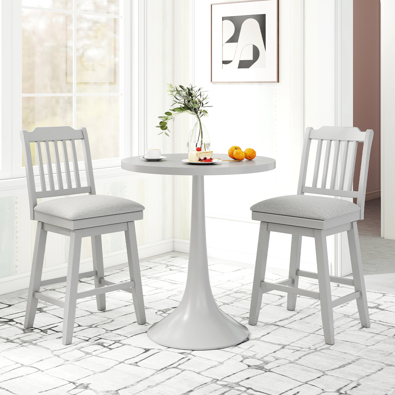 SUGIFT 25-in Modern Upholstered Swivel Counter-Height Bar Stools Set of 2 400-Lb Capacity with Footrests Gray