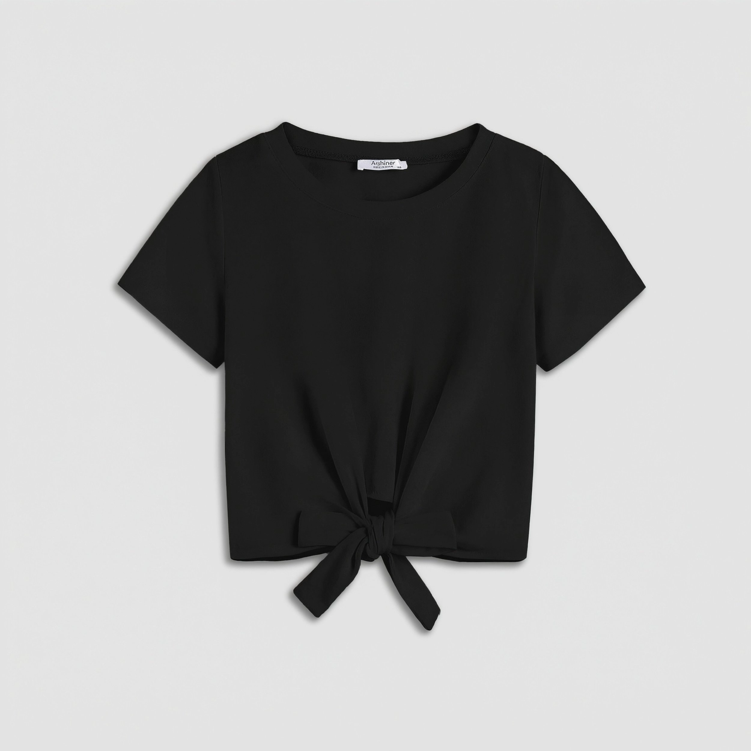 Arshiner Girls Casual Short Sleeve Blouse Tops Kids Tie Knot Crew Neck Shirts