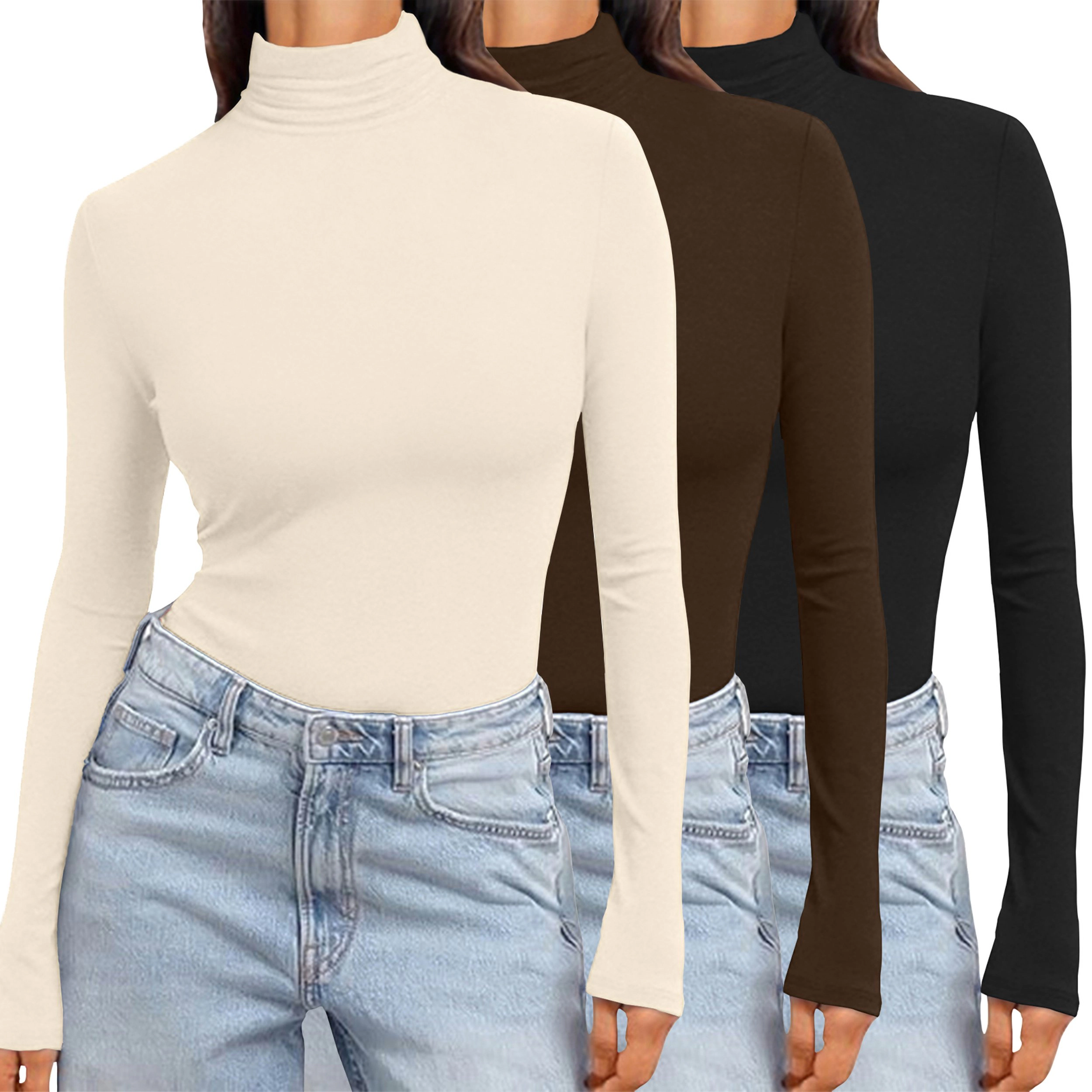 Ekouaer Women's Turtleneck Long Sleeve Slim Fit T-Shirt