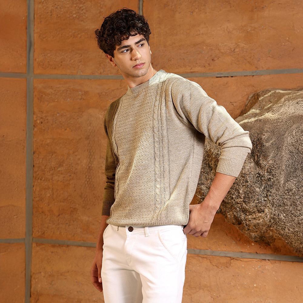 Cahoot Contrast Panel Pullover Sweater - Men’s Crew Neck Long Sleeve