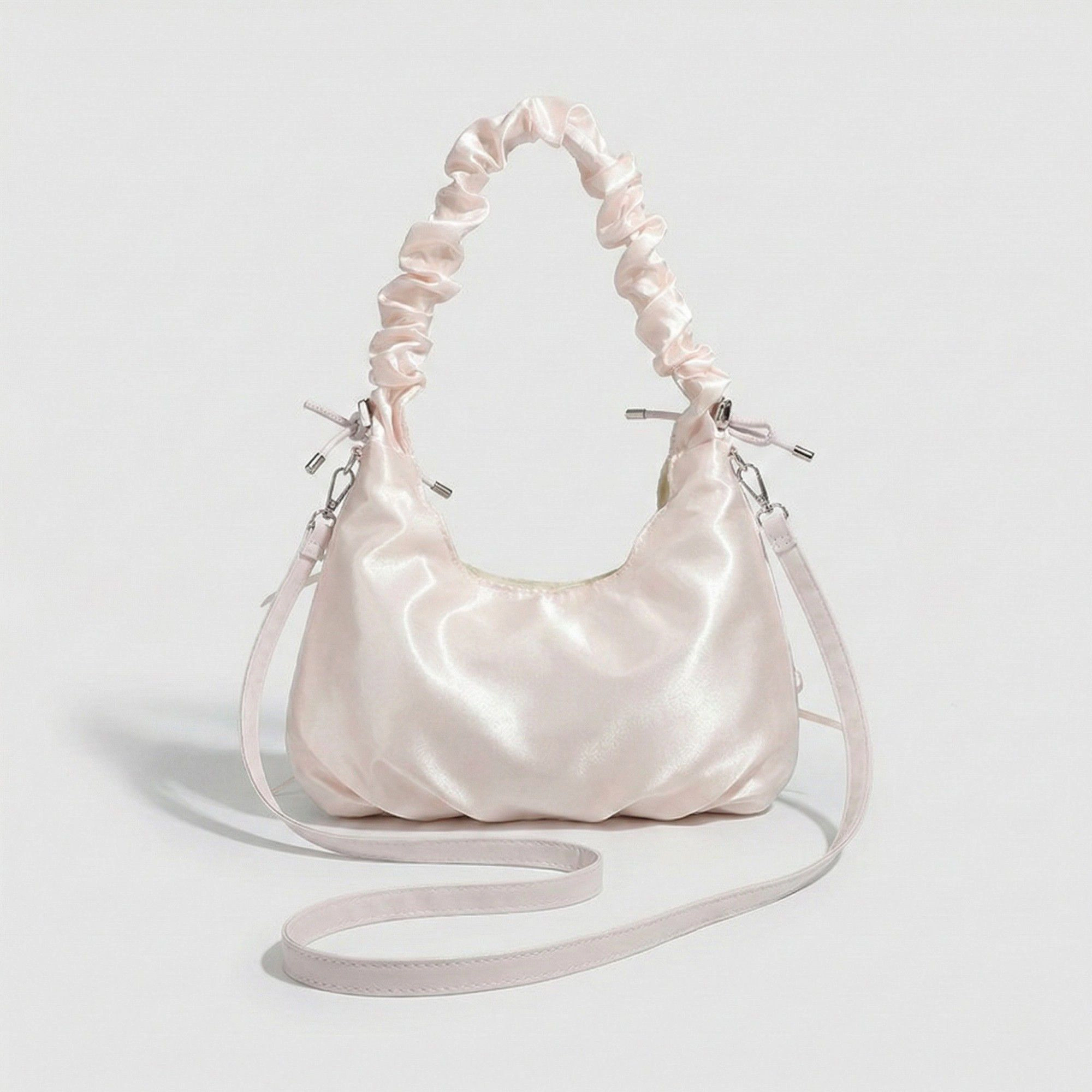 Alilang Women's Satin Shoulder Bag with Ruched Top Handle Adjustable Crossbody Strap and Soft Slouchy Silhouette