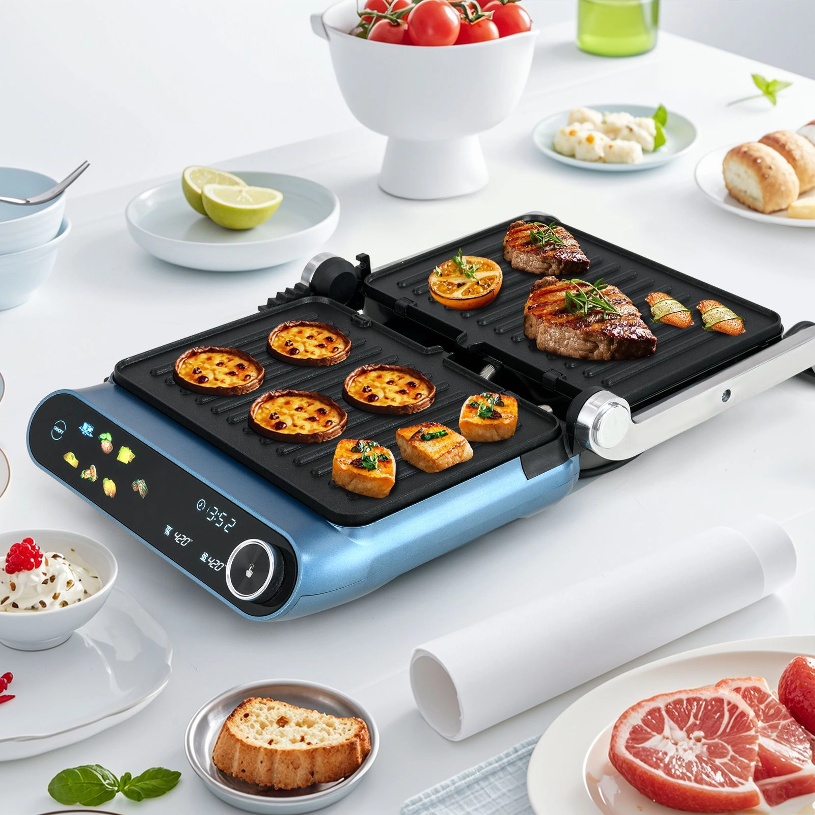 SlickBlue 1200W Electric Panini Press Grill with 7 Modes