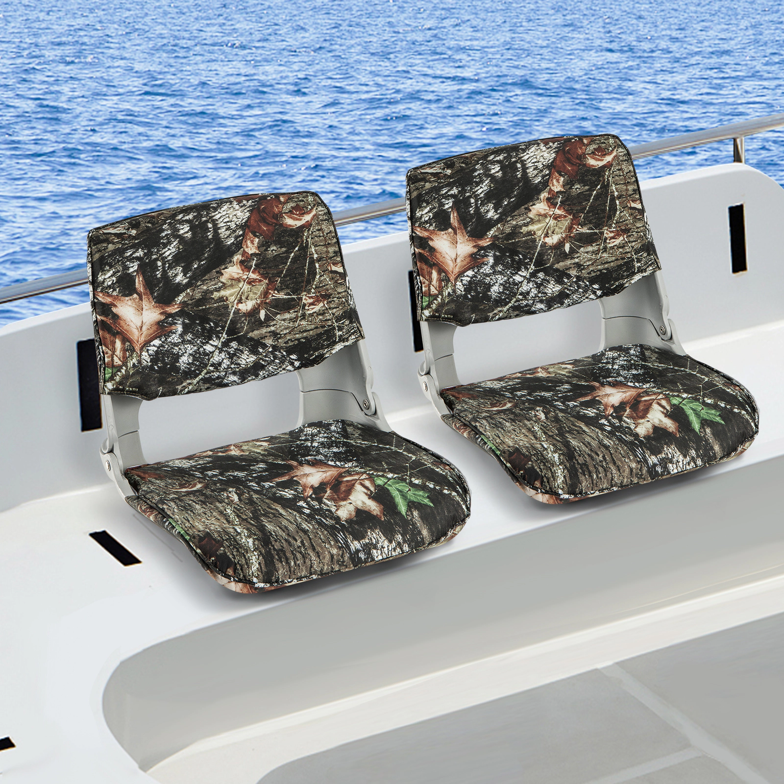 SUGIFT Low Back Folding Padded Boat Seat 330-lb Capacity Camouflage