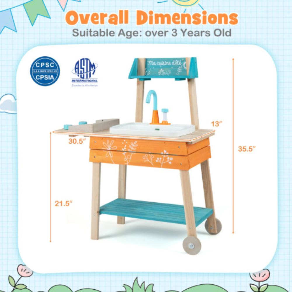 Hivvago Outdoor Kids Play Kitchen Set Wooden Toy Kitchen Playset with Removable Sink