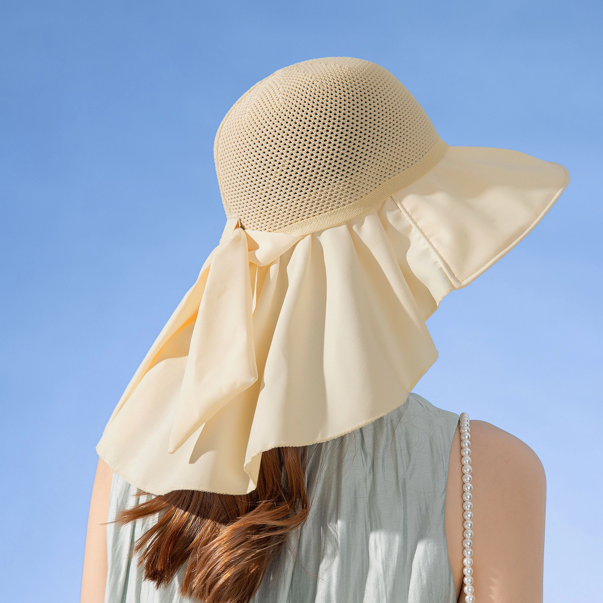 Anna-Kaci Womens Mesh Panel Wide Brim Sun Hat with Back Flap UV Protection and Tie Detail for Outdoor Activities