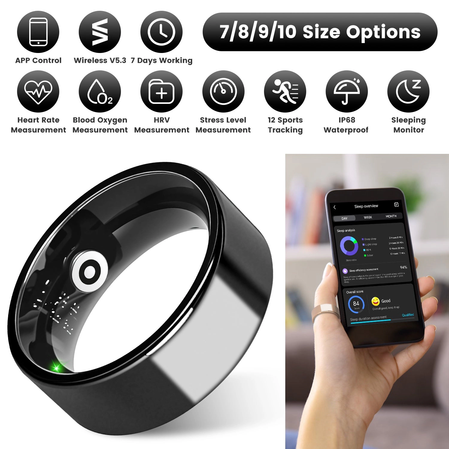 IMounTEK Unisex Titanium Steel Smart Ring Health Tracker
