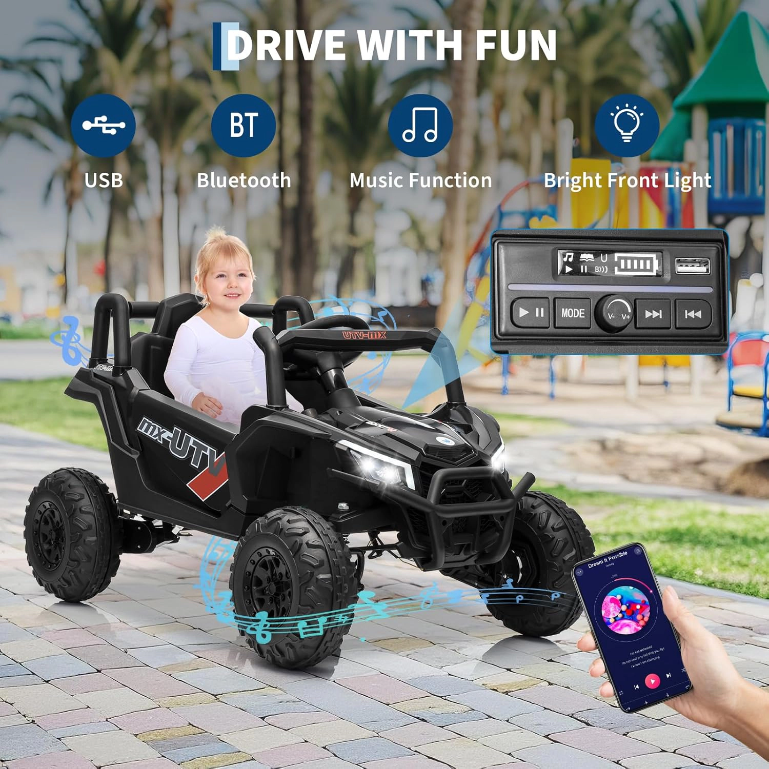 12V Kids Ride On UTV Truck with Remote, Switchable 4WD/2WD, Spring Suspension, EVA Tires, Bluetooth, Music & LED Lights