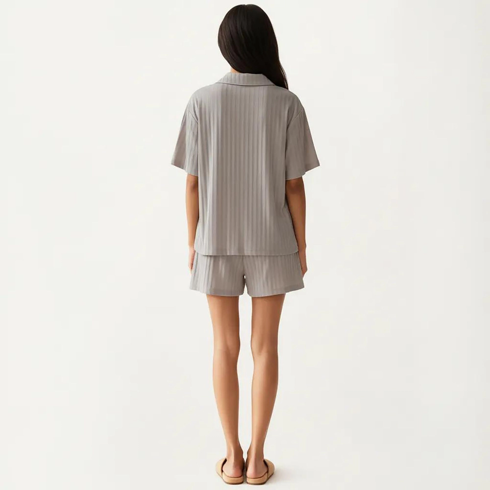 Anna-Kaci Women's 2-Piece Short Sleeve Button Down Pajama Top with Notch Collar and Relaxed Fit Shorts