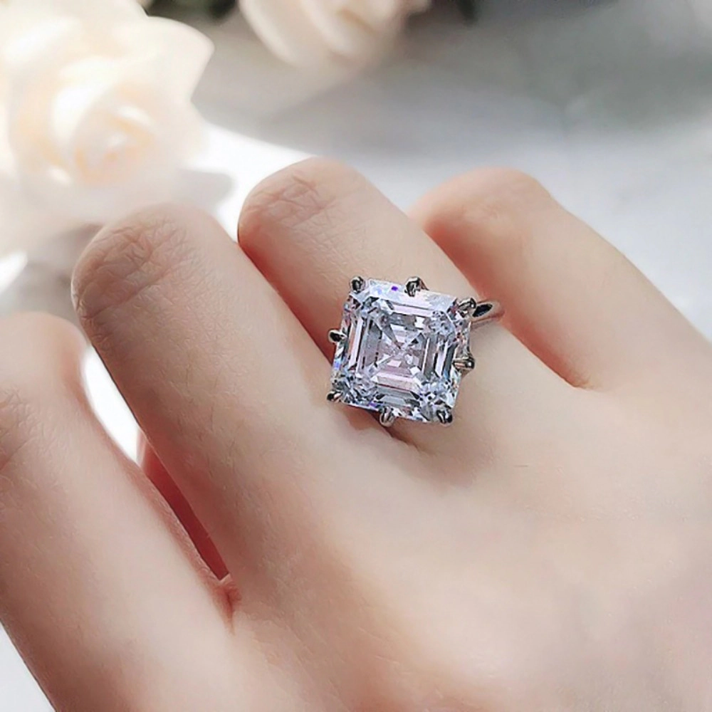 Wardrobe Whimsy Square Cut Cubic Zirconia Solitaire Engagement Ring for Women