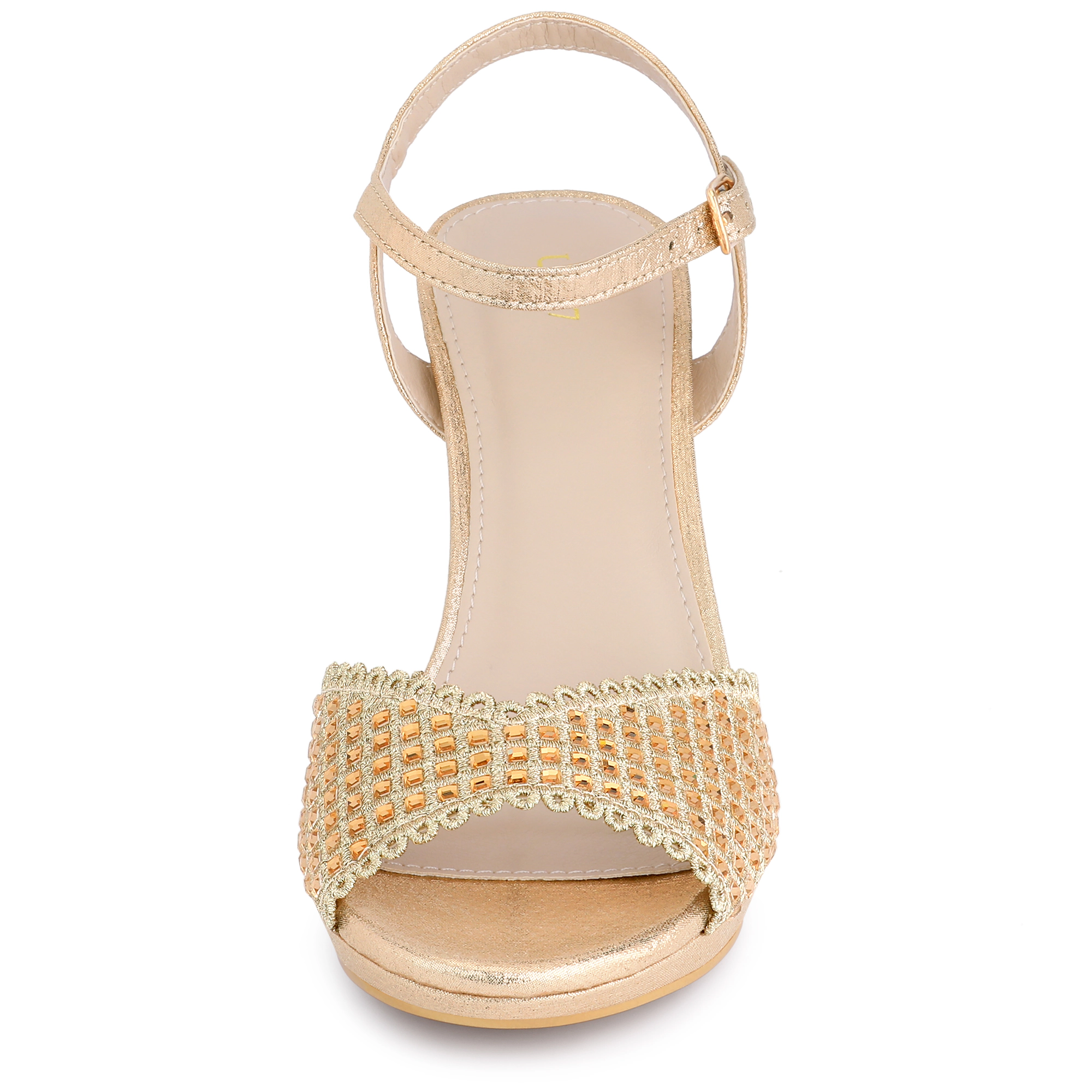 BLISSFUL STEP Women's Metallic Rhinestone Sparkly Stiletto Heel Sandals