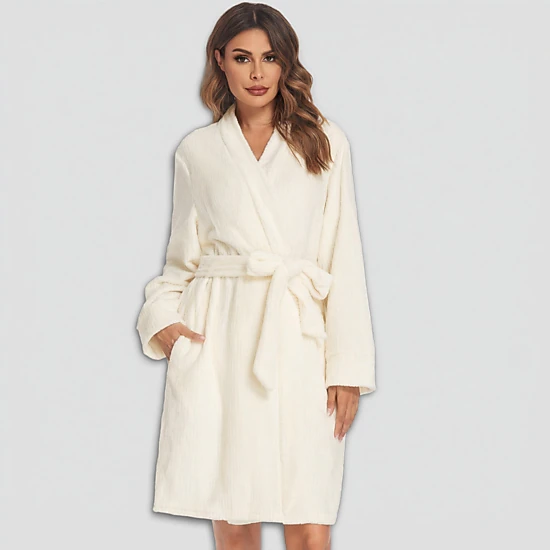 Ekouaer Robes Short Fleece Bathrobe Winter Long Sleeve Fuzzy Sleepwear Warm Spa Robe with Pockets