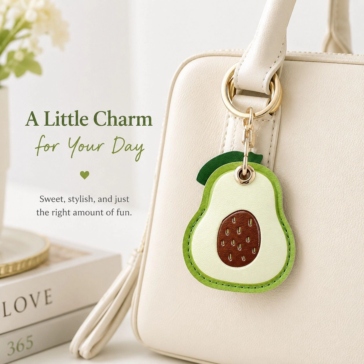 Alilang Women's Double-Sided Fruit Bag Charm Keychain with Stitched Detail and Gold-Tone Ring, Strawberry Red