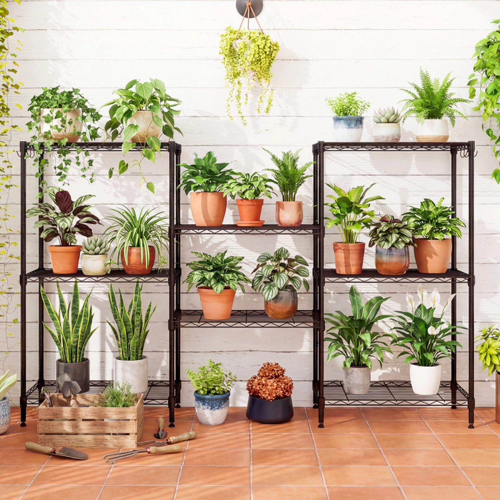 SUGIFT Set of 2 4-Tier V-Shaped Wire Rack Storage Shelving 23.5-in x 13.5-in x 42.5-in 600-lb Capacity Black