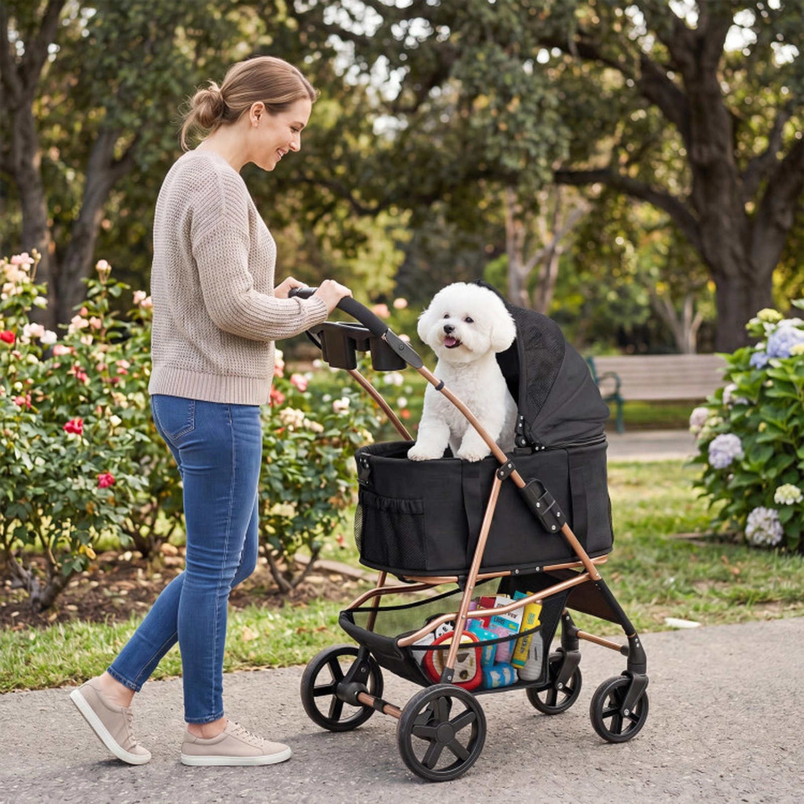SUGIFT 3-in-1 Foldable Pet Stroller and Carrier 26.5-lb Capacity Black/Gray