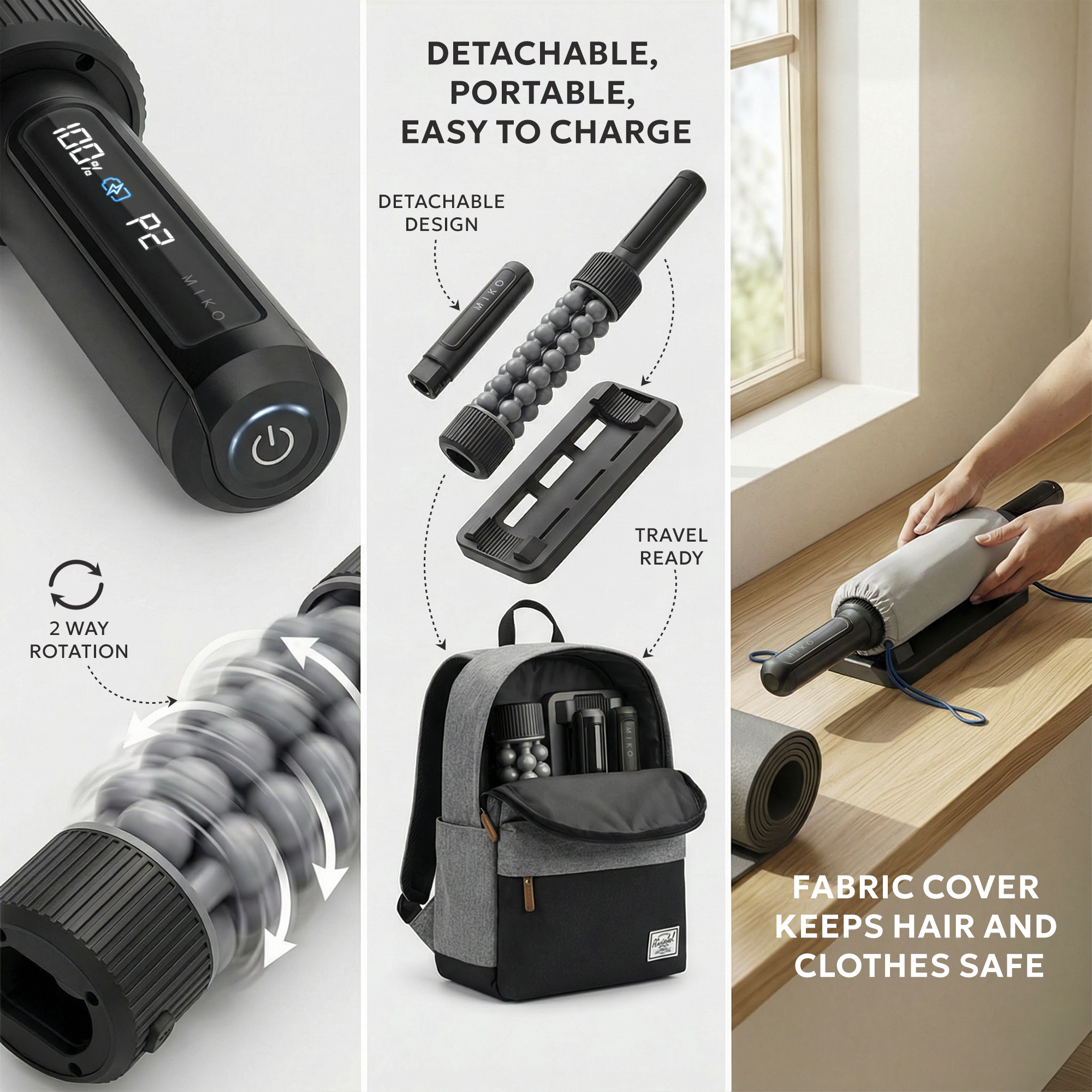 Miko Swift Hands-Free Rolling Percussive Massager for Muscle Recovery, Tension Relief, and Relaxation