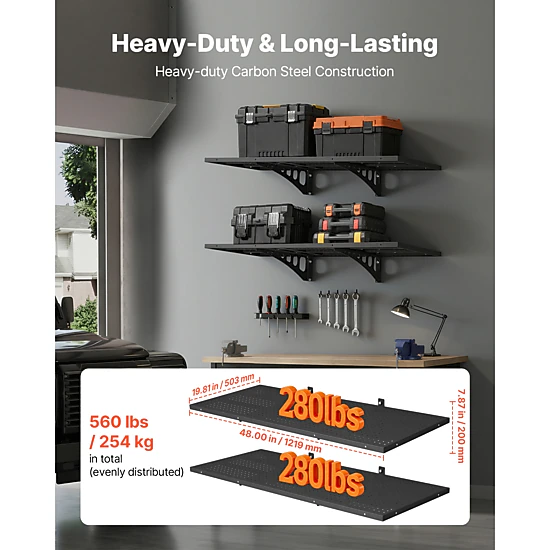 HONGGE Heavy Duty Wall Garage Shelving Steel Wall Mounted Shelving Unit Per Shelf Floating Storage Metal Rack for