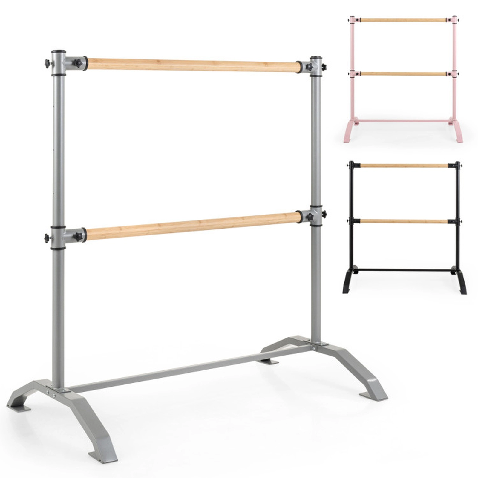 SUGIFT Double-Bar Ballet Barre Stretching Machine with 4-Level Height Adjustable Bar 145-lb Capacity Silver, Pink, Black