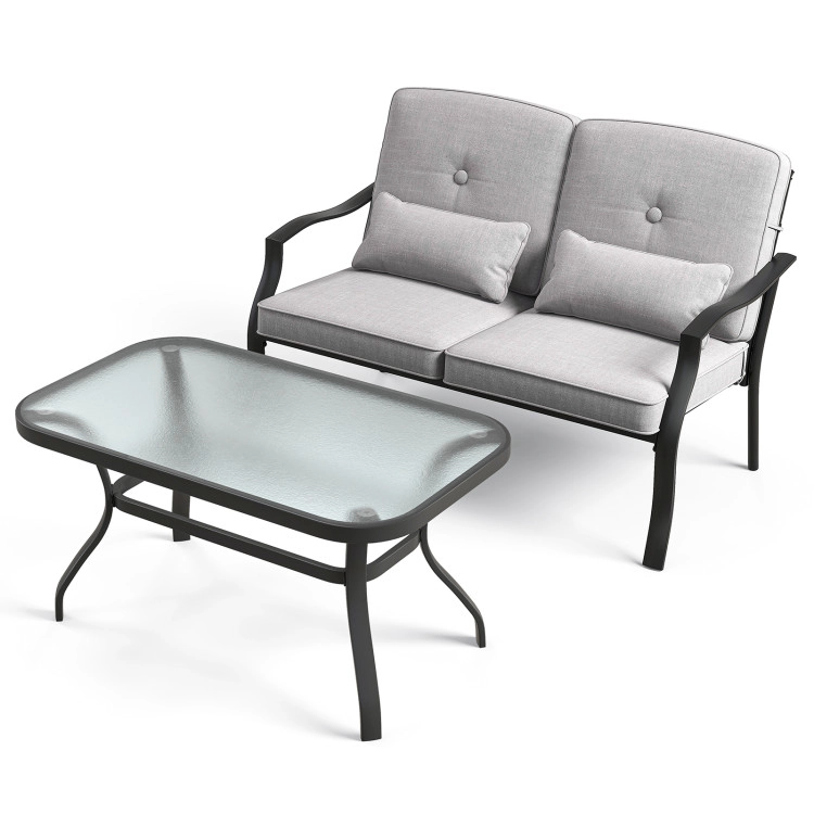 Hivvago Outdoor Loveseat Chair Set With Tempered Glass Coffee Table