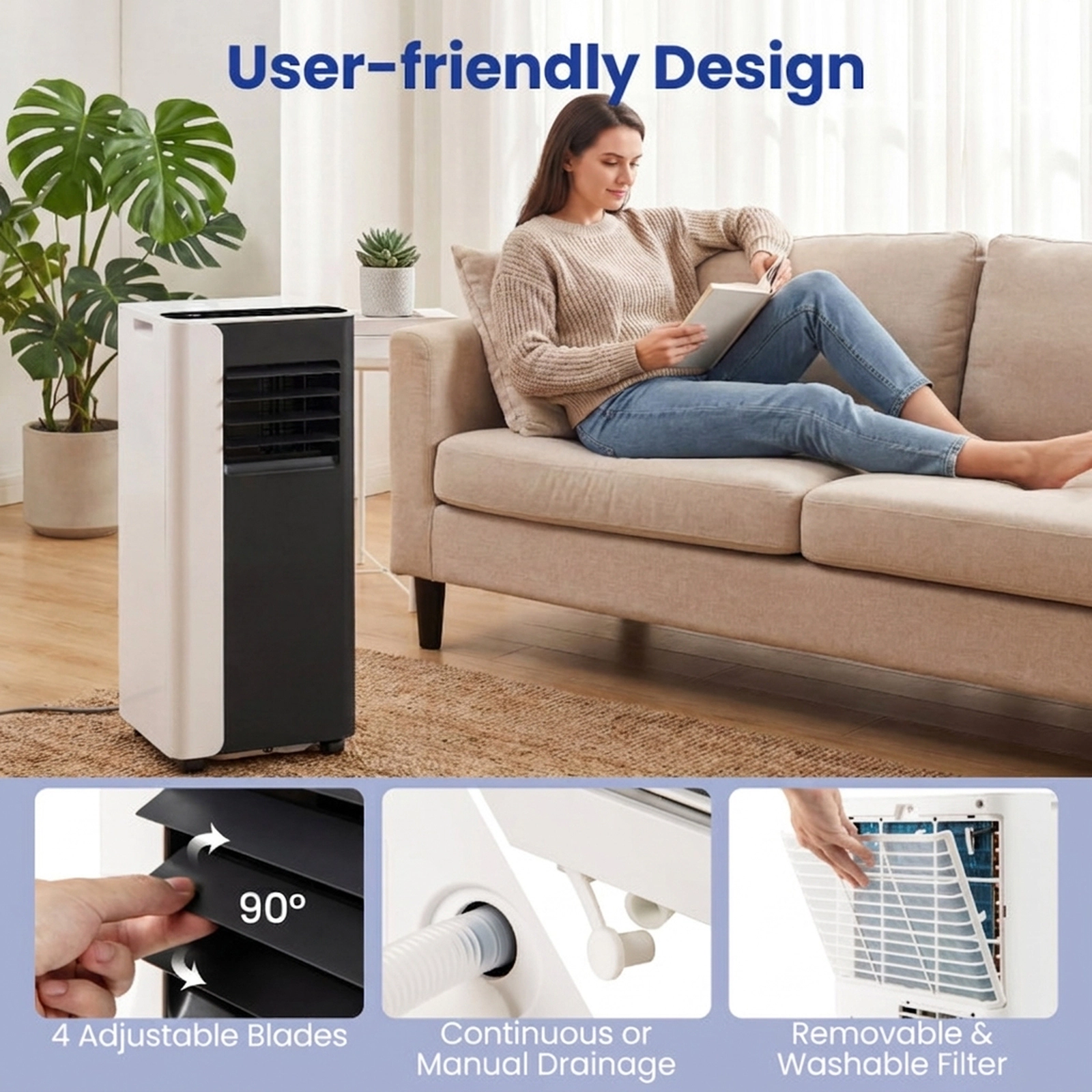 SUGIFT 3-in-1 Portable Air Conditioner with Fan and Dehumidifier 10000 BTU White + Black
