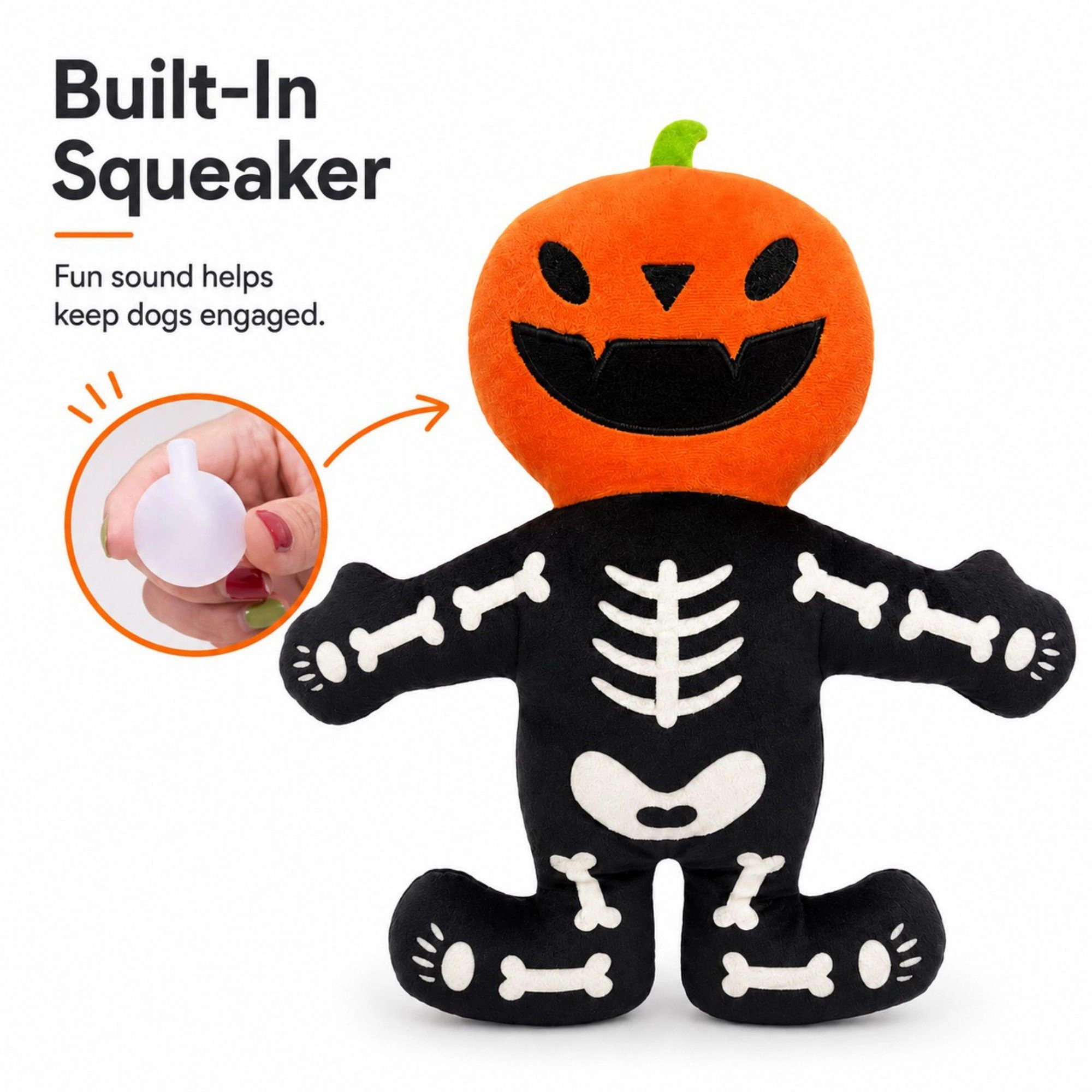 Alilang Pet Halloween Pumpkin Skeleton Plush Squeaker Dog Toy