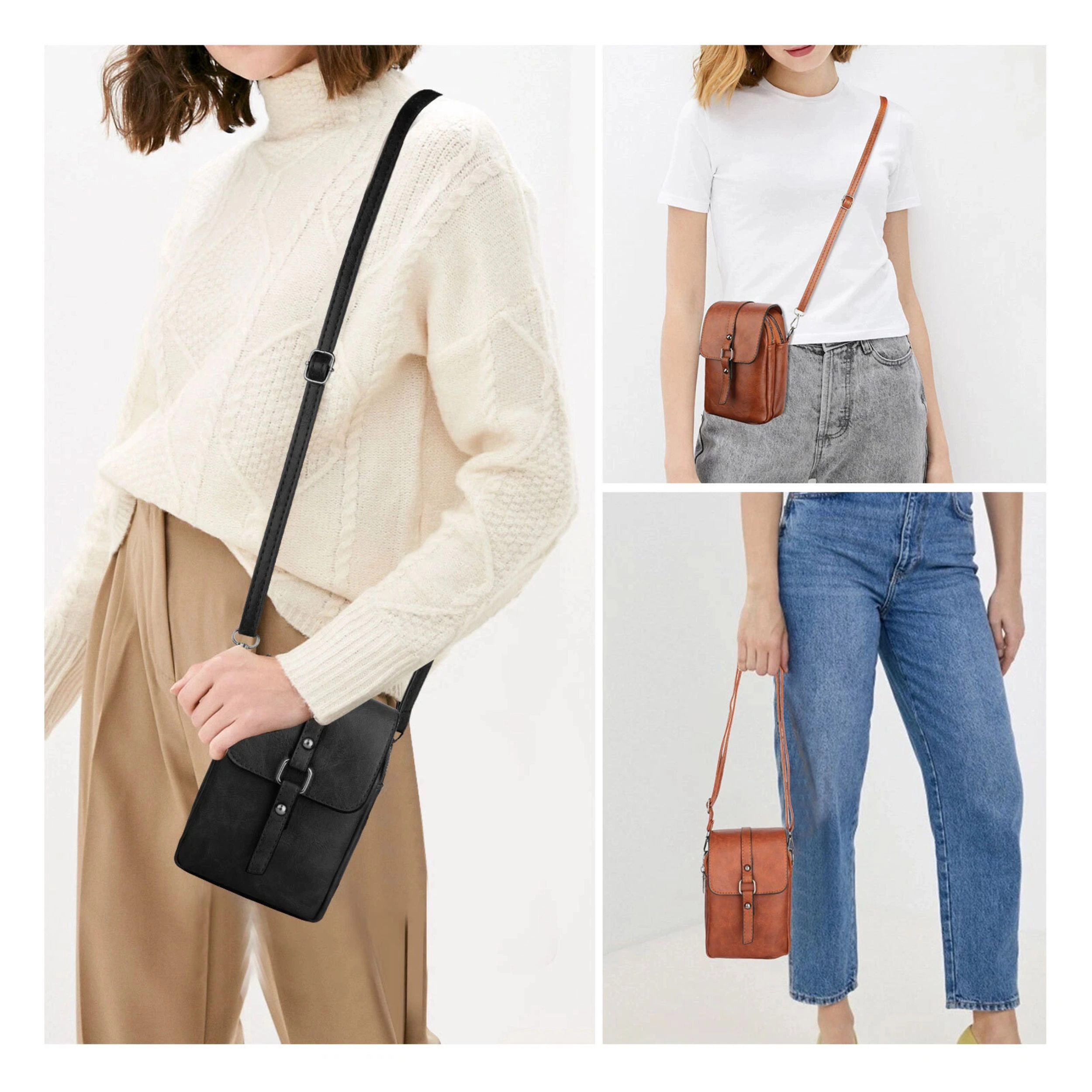 SS Design Women's Small PU Cell Phone Crossbody Purse Wallet Shoulder Bag