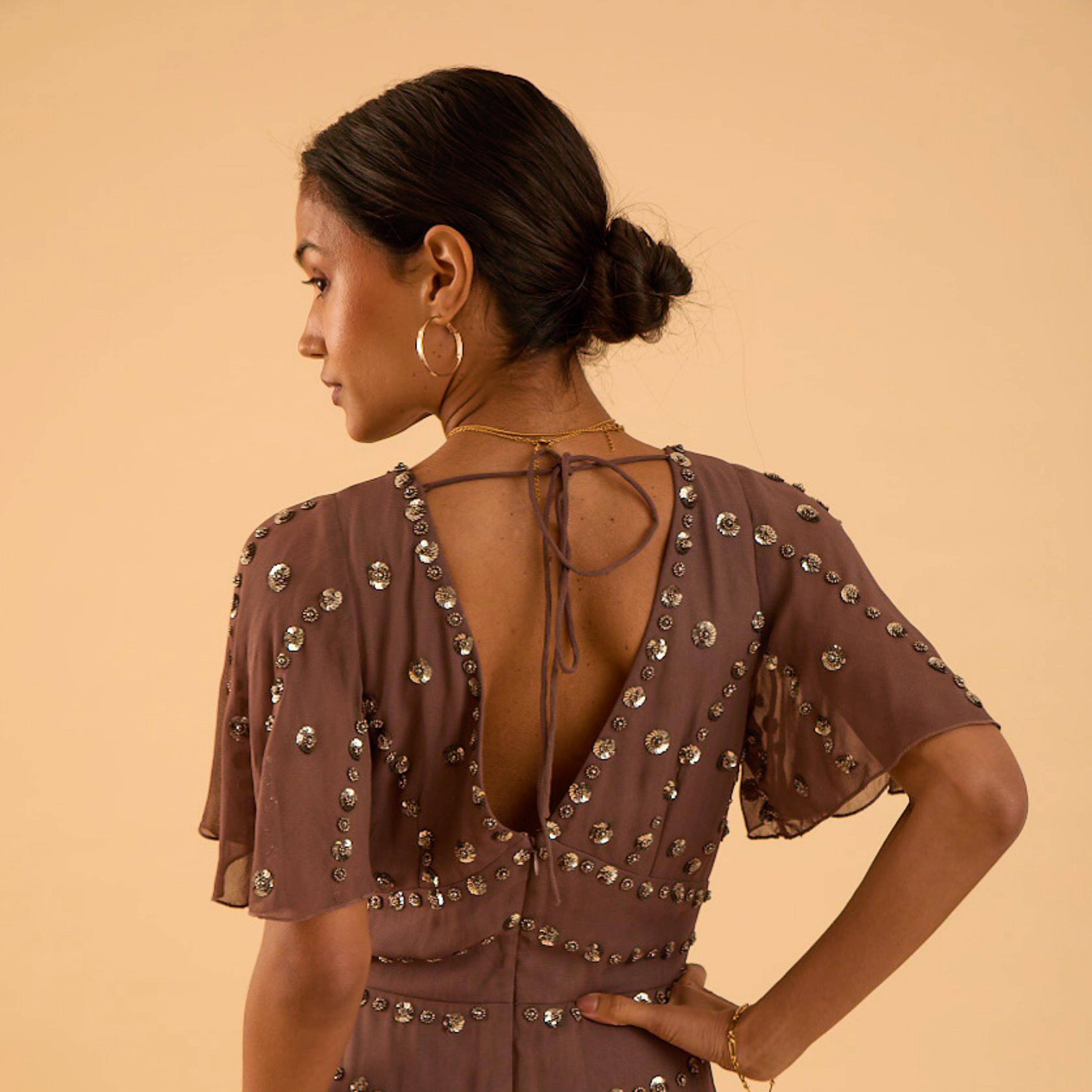 Rose & Nancy Women's Mink Sequin Maxi Dress