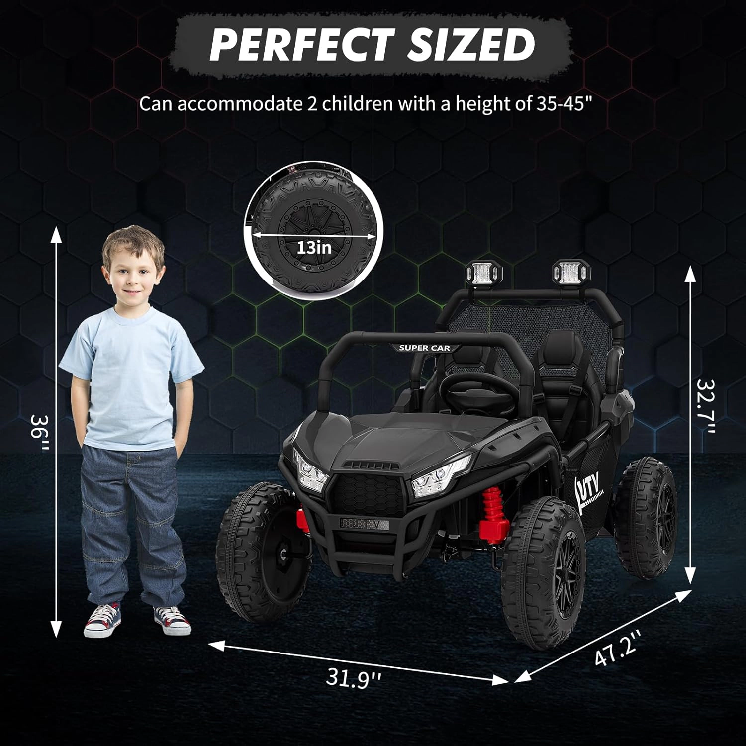 Enjyam 24V 2-Seater Kids Ride On UTV Truck, 400W Electric Car w/ Remote, LED Lights, Bluetooth, 2 Speeds