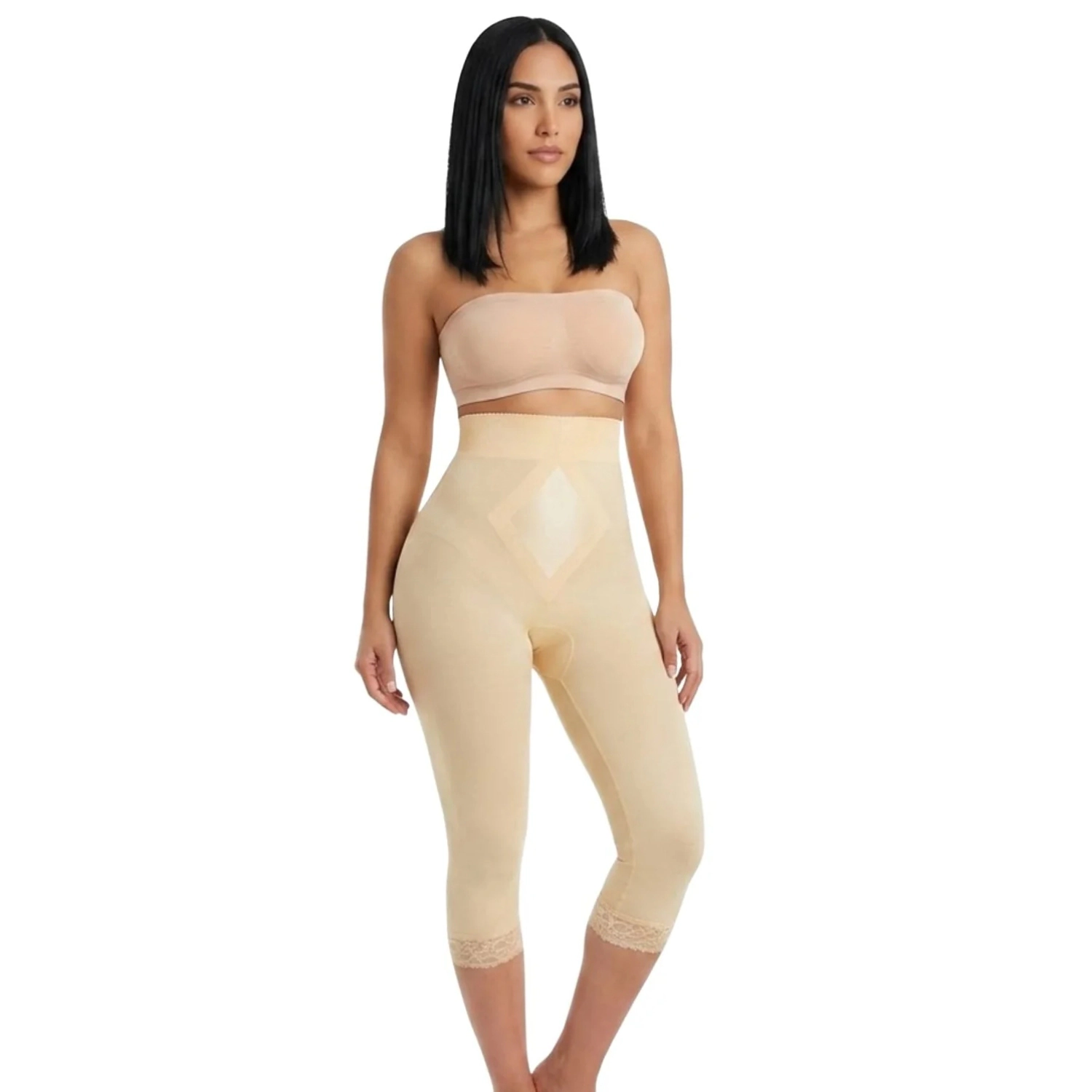 Rago High Waist Capri Pant Liner with Tummy Control Satin Panel| Memory Stretch Fabric