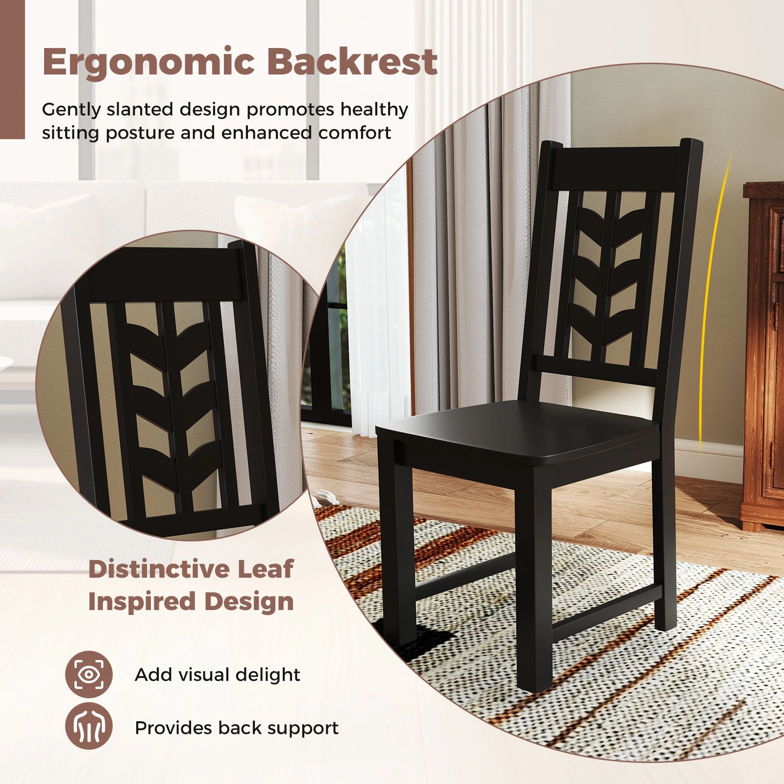 SlickBlue Set of 2 Wooden Dining Chairs with Leaf-Shape Backrest, High Back