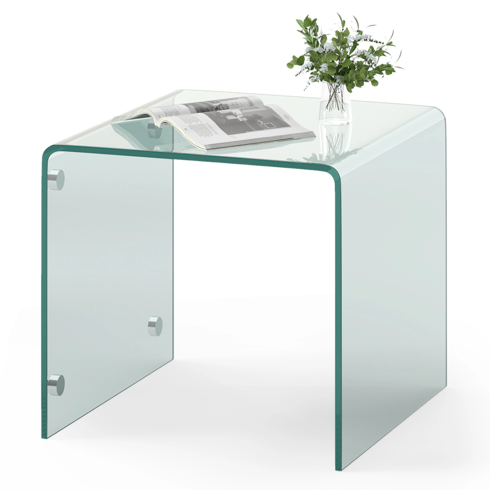SUGIFT 2-Tier Clear Tempered Glass Rolling Side Table with Locking Casters